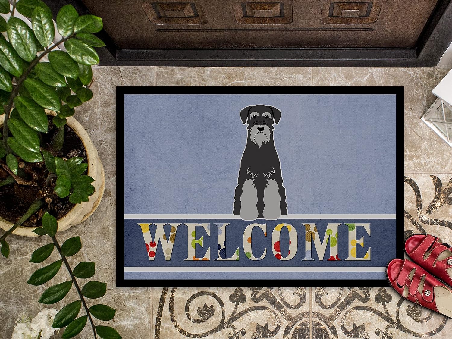Caroline's Treasures BB5615MAT Standard Schnauzer Black Grey Welcome Doormat 18x27 Front Door Mat Indoor Outdoor Rugs for Entryway, Non Slip Washable Low Pile, 18H X 27W