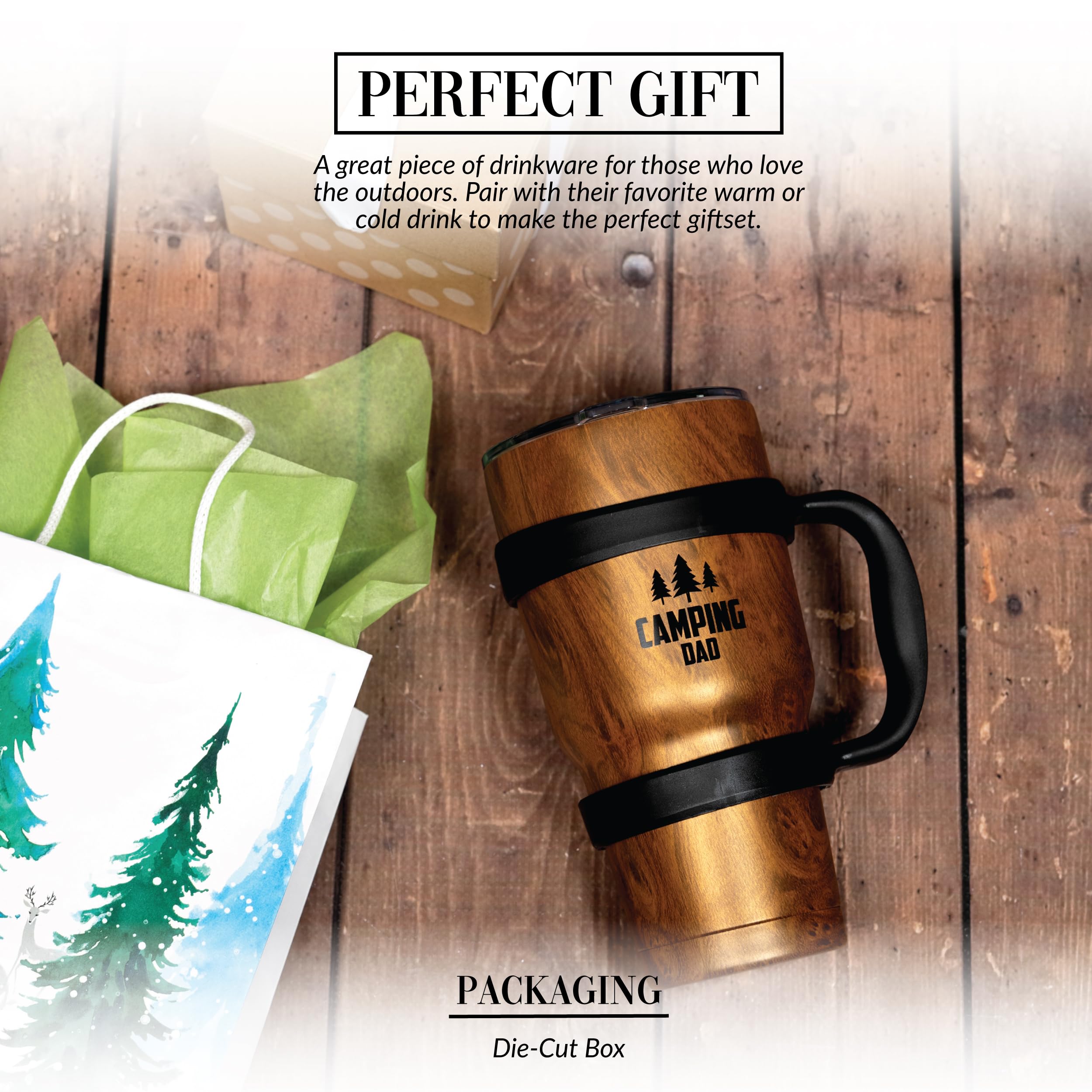 Pavilion - Taza de café de viaje de gran capacidad de acero inoxidable de 30 onzas con aislamiento térmico y frío para 6/12 horas, mango extraíble, tienda de campaña, cabaña, campamento, regalo de