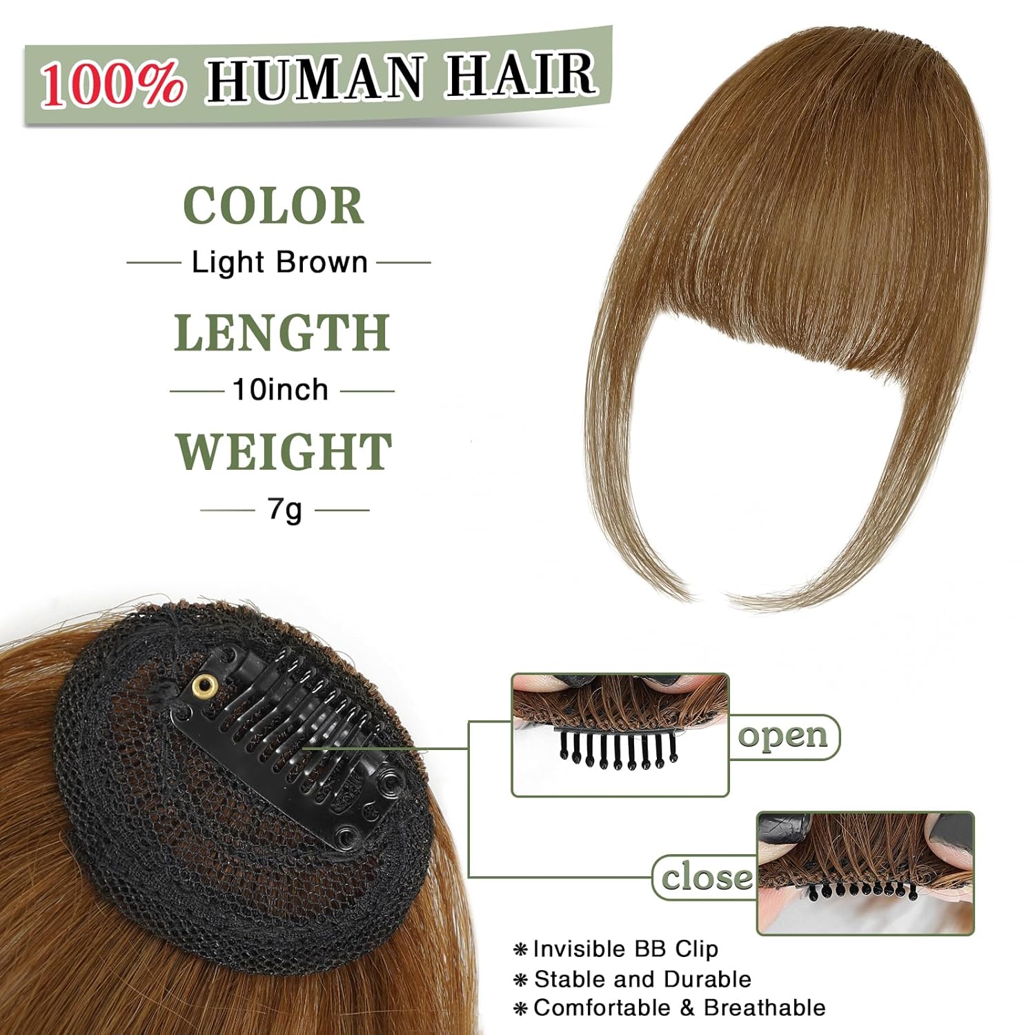Clip in Bangs for Women - 100% Real Human Hair Light Brown Wispy Bangs Hair Clip with Temples Hairpieces Fake Bangs for Daily Wear - Image 2