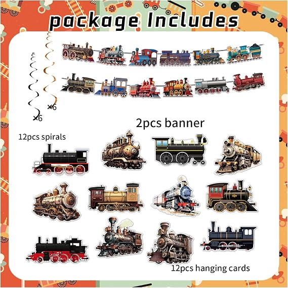 26 Pcs Train Hanging Swirls Train Banners Retro Train Dachshund Ceiling Swirls Decorations Hanging Decorations for Train Birthday Decorations Party Supplies