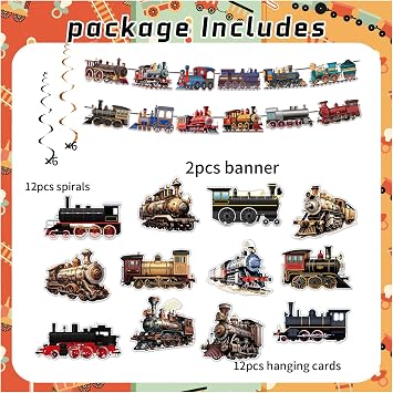 26 Pcs Train Hanging Swirls Train Banners Retro Train Dachshund Ceiling Swirls Decorations Hanging Decorations for Train Birthday Decorations Party Supplies
