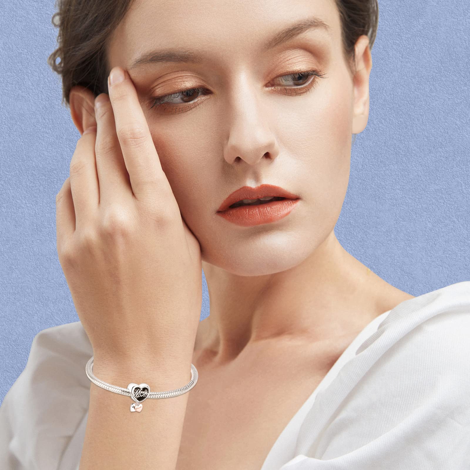 RMMY Charm 925 Sterling Silver Mom Heart Cat Movie Dog Pendant Dangle Beads for European Necklaces and Bracelets Valentine's Day Mother's Day Gifts