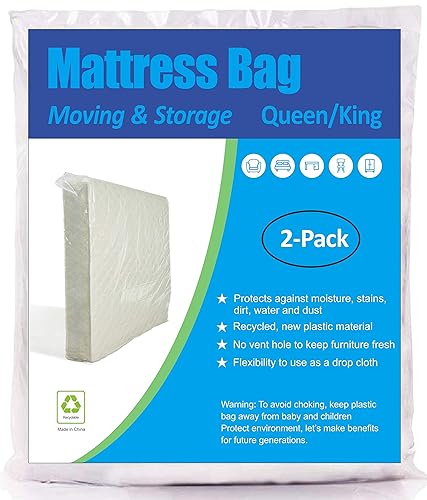ComfortHome Mattress Bag for Moving and Storage, Queen and King Size, 2 Pack - Queen/King (2-Pack) - 1.5 Mil