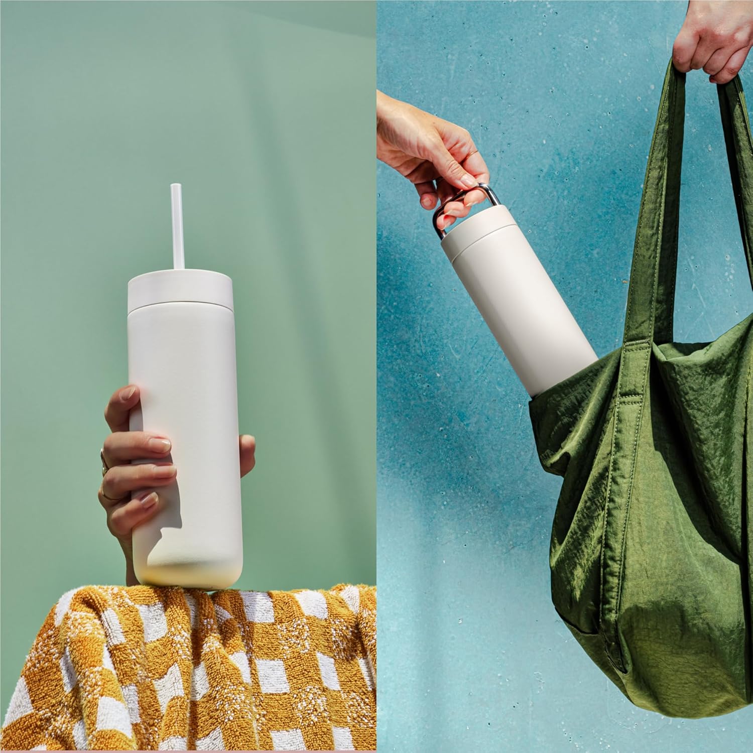 Fellow 20 oz Carter Water Bottle with 2 Lids - Leak-Proof Lid with Metal Handle - Cold Lid with Straw - Ceramic Interior & Vacuum-Insulated Stainless Steel - Matte White - Image 6