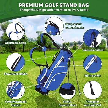 Kids Golf Clubs Set, Youth Golf Clubs Junior Set Ages 9-12 Includes Stand Bag, 1# Drive, 7#, 9# PW# Irons and Putter Right Hand for Boys Girls
