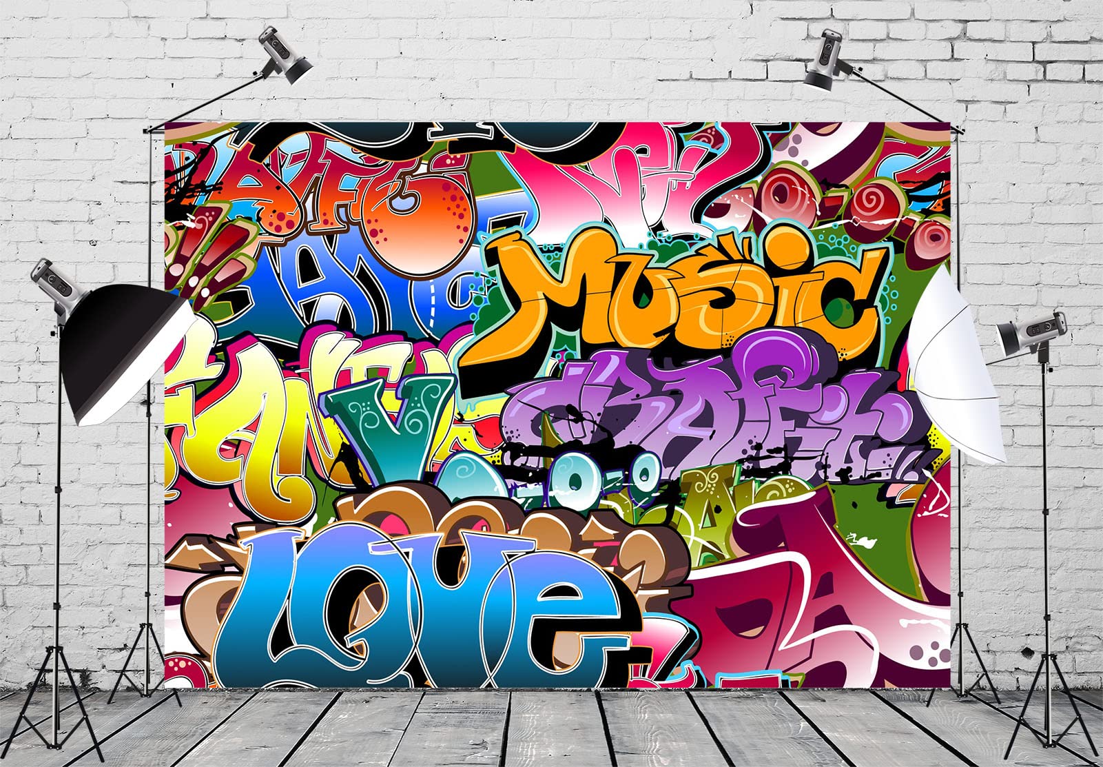 Buy Colorful Graffiti Brick Wall Backdrop Pictorial Photography Backdrop Online – Starbackdrop - View #7
