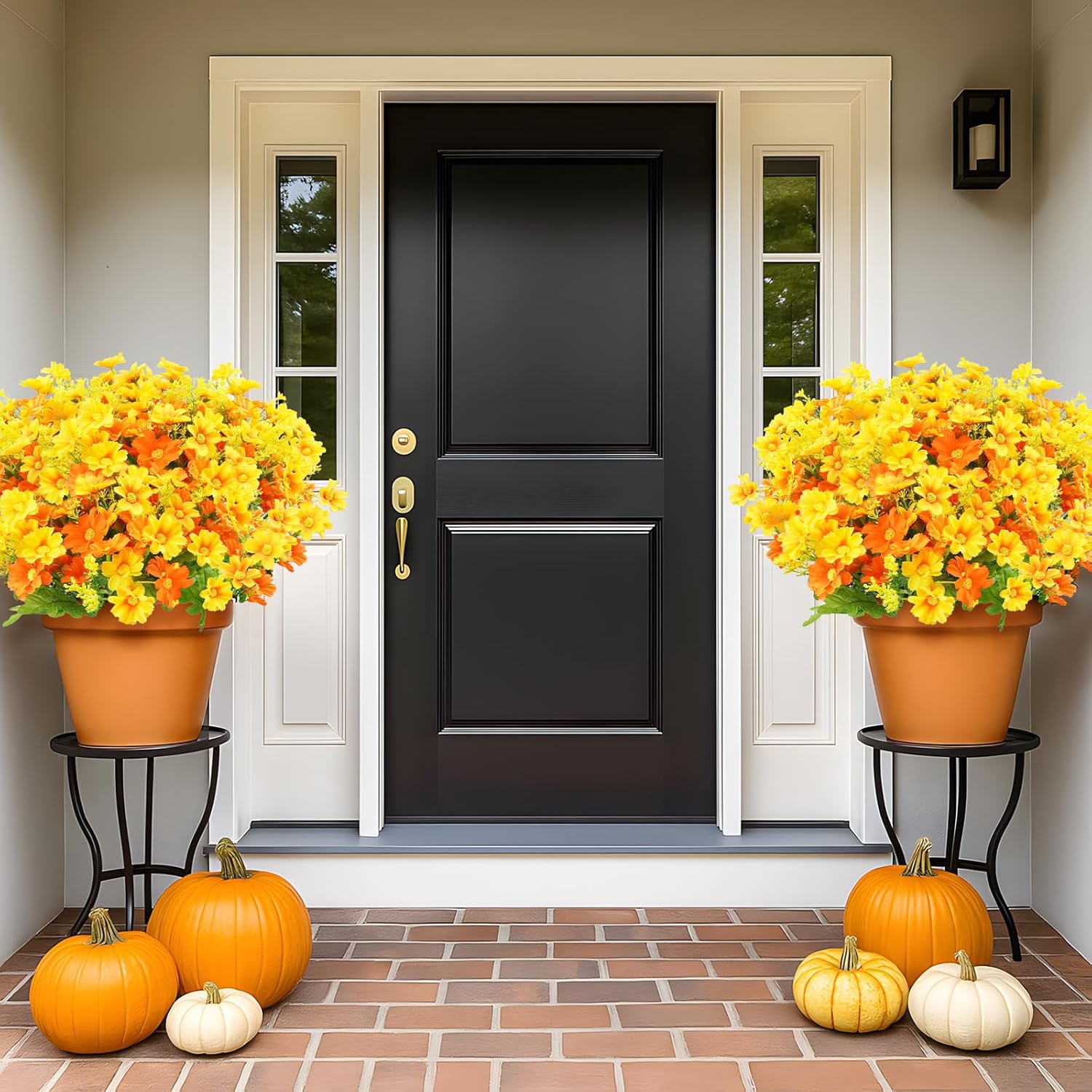 Uieke Artificial Fake Flowers, 6 Bundles Daisy Mums Flowers Outdoor UV Resistant No Fade Greenery Shrubs Plants Indoor Outside Hanging Planter Home Wedding DIY Garden Porch Décor (Orange Yellow) - Image 4