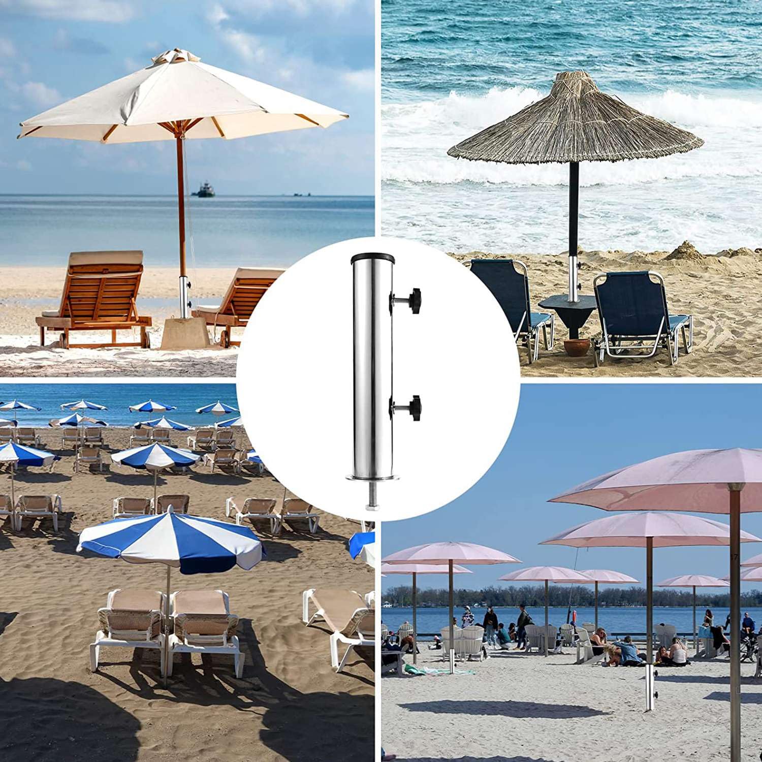 Kit Supporto Per Ombrellone Da Tavolo – Base Regolabile In Acciaio Inox Con Manicotti Adattatori Per Diametri 32/38/48 Mm. - 3
