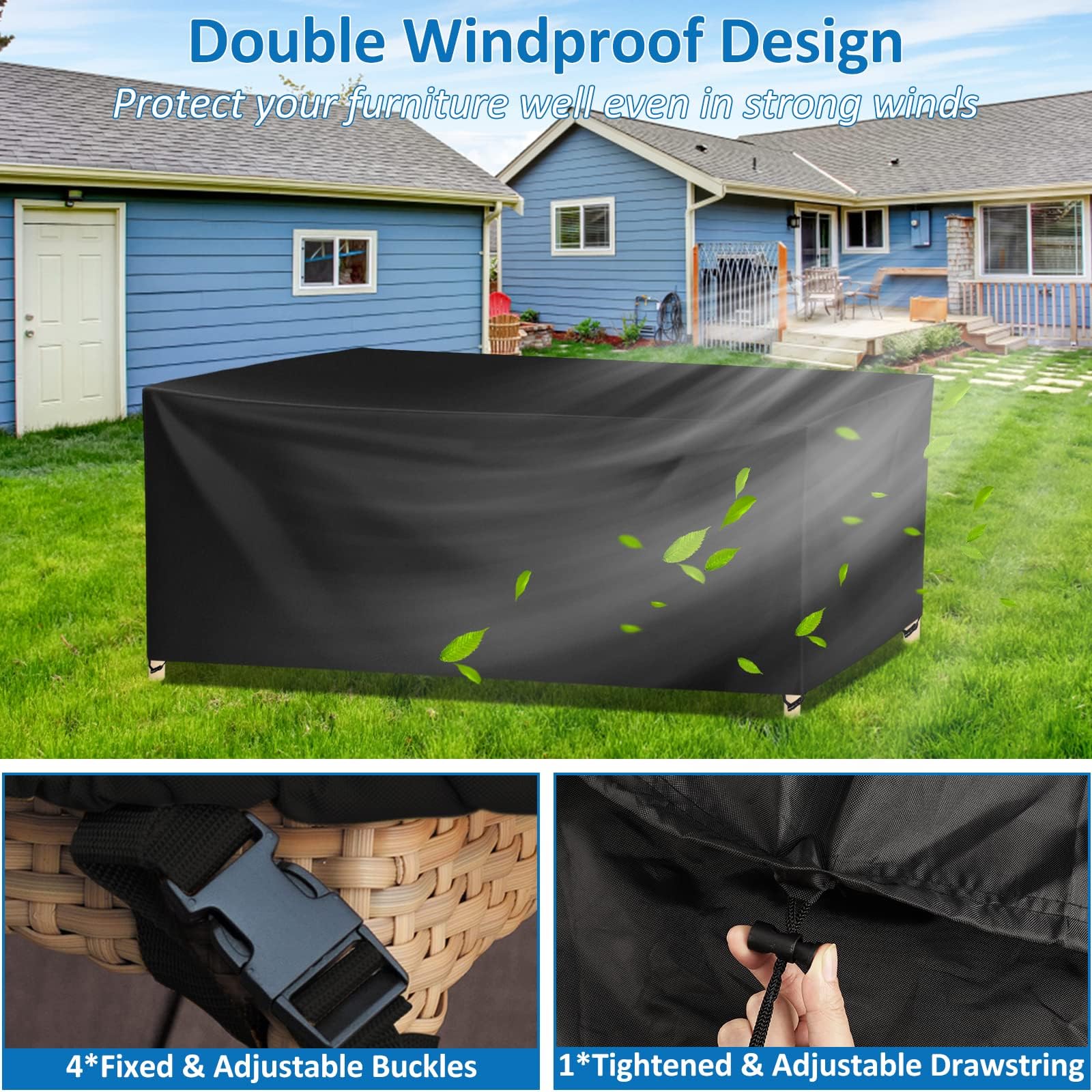 Funda para Mesa Jardín Exterior Impermeable, 420D Oxford Funda Protectora Muebles Jardín Terraza Resistente al Viento Nieve Sol, Cubierta Mesa Jardín Exterior Anti-UV 200x200x85cm