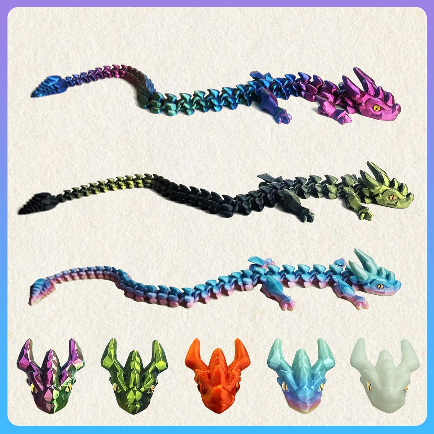 UXBSTM 24in Large 3D Printed Dragon with Eyes, Articulated Fidget 3D Printed Animals, Stress Relief 3D Printed Toy for Anxiety & ADHD, Unique Home Office Décor