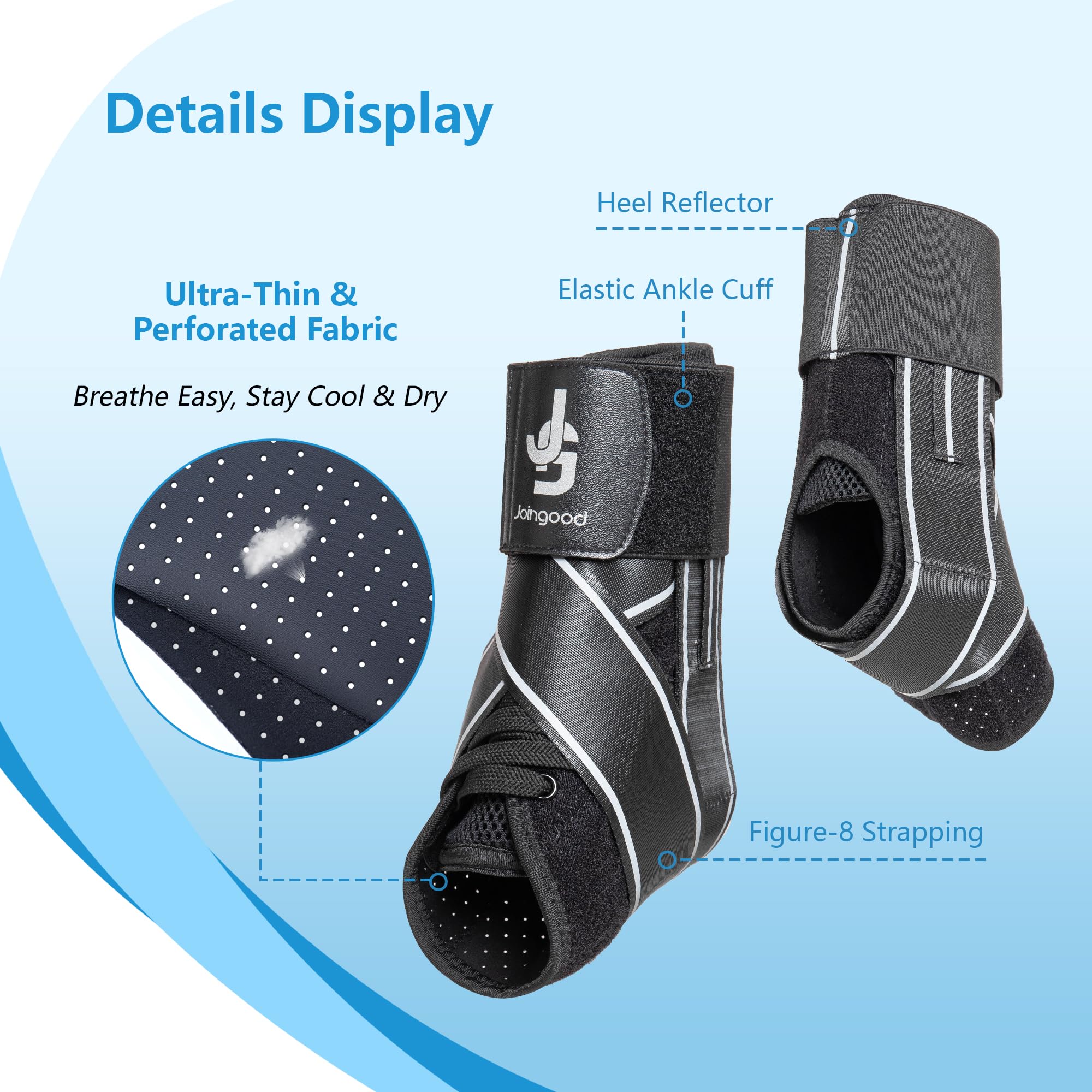 Cavigliera per donne e uomini, lacci rapidi con stabilizzatori laterali, cinghia riflettente per basket, pallavolo, corsa, M