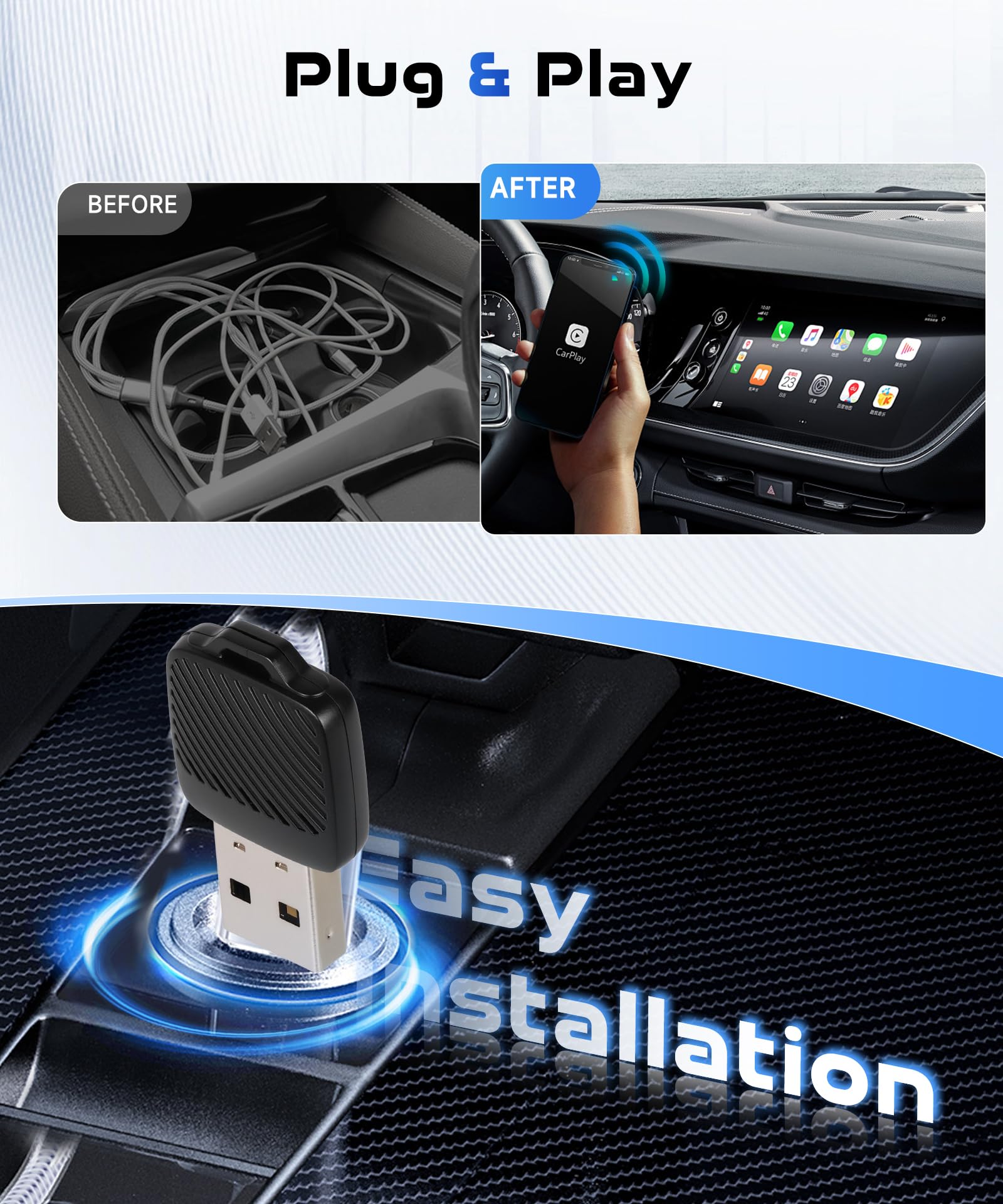 Adattatore Wireless 2 In 1 Per Android Auto E CarPlay – Trasforma Il Cablato In Wireless, Plug & Play