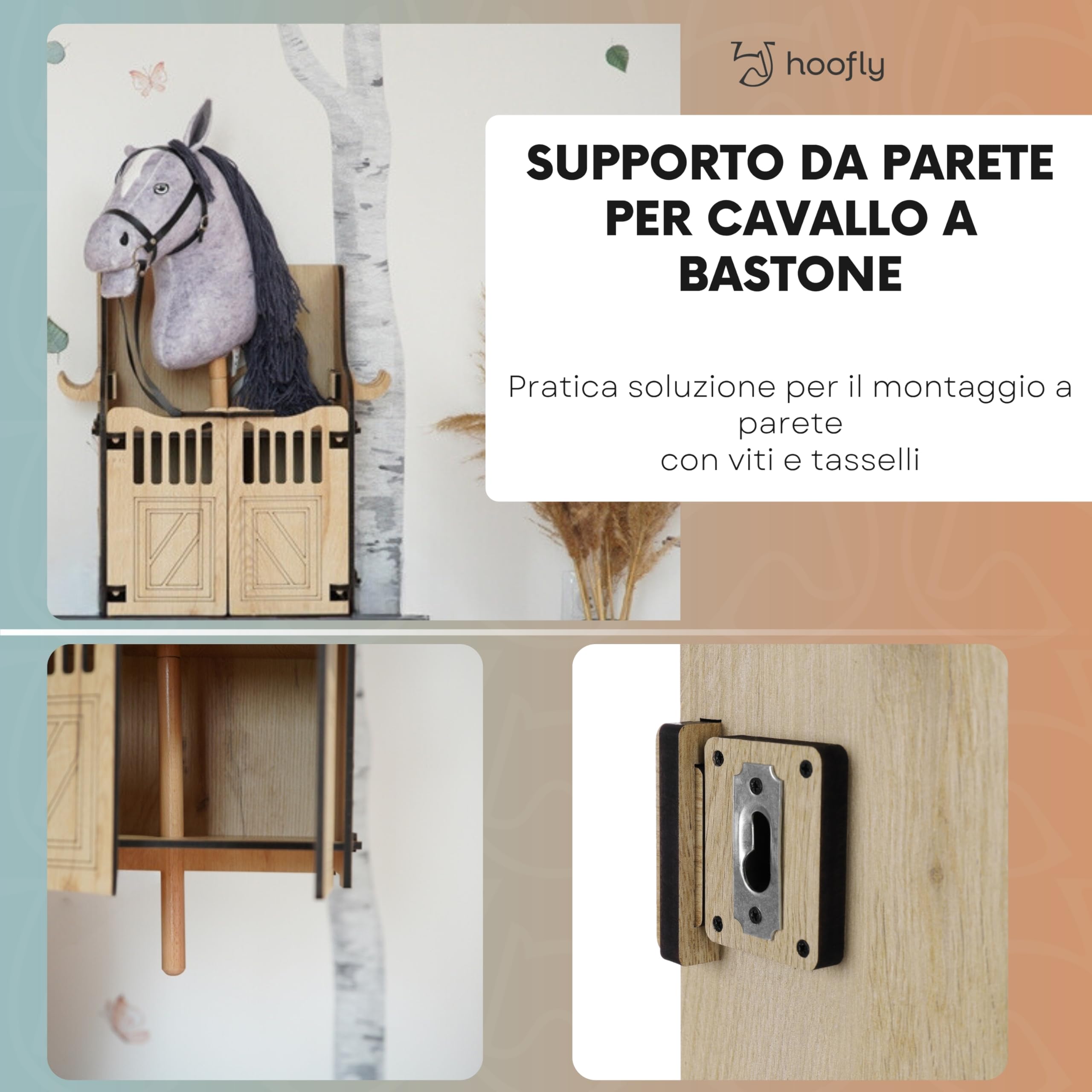Hobby Horse Stalla da Parete - Pratico Accessorio per Hobby Horse con Porte, Spazio di archiviazione e Ganci/Ideale per 1 Cavallo Hobby Horse
