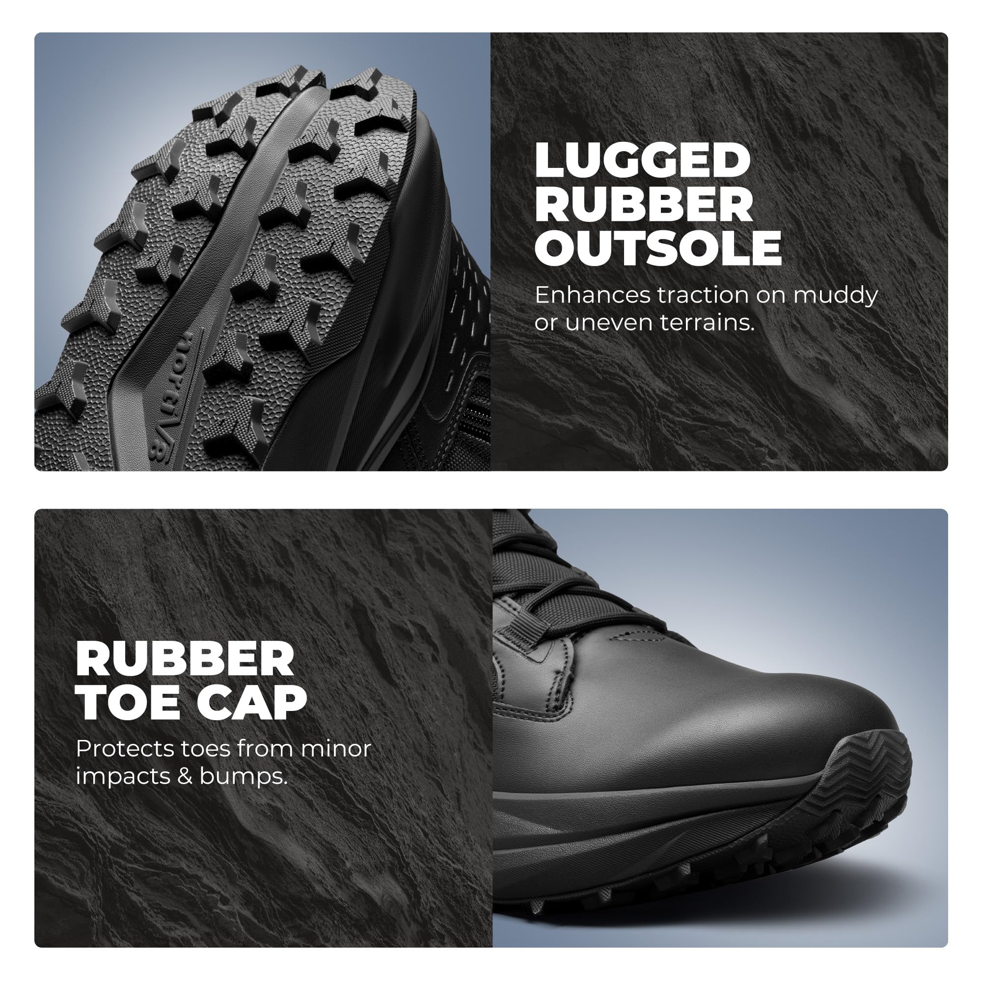 NORTIV 8 Men's Wide Toe Box Work Military Tactical Boots Barefoot Hiking Low Drop Leather Side Zipper Motorcycle Combat Boots Pikes