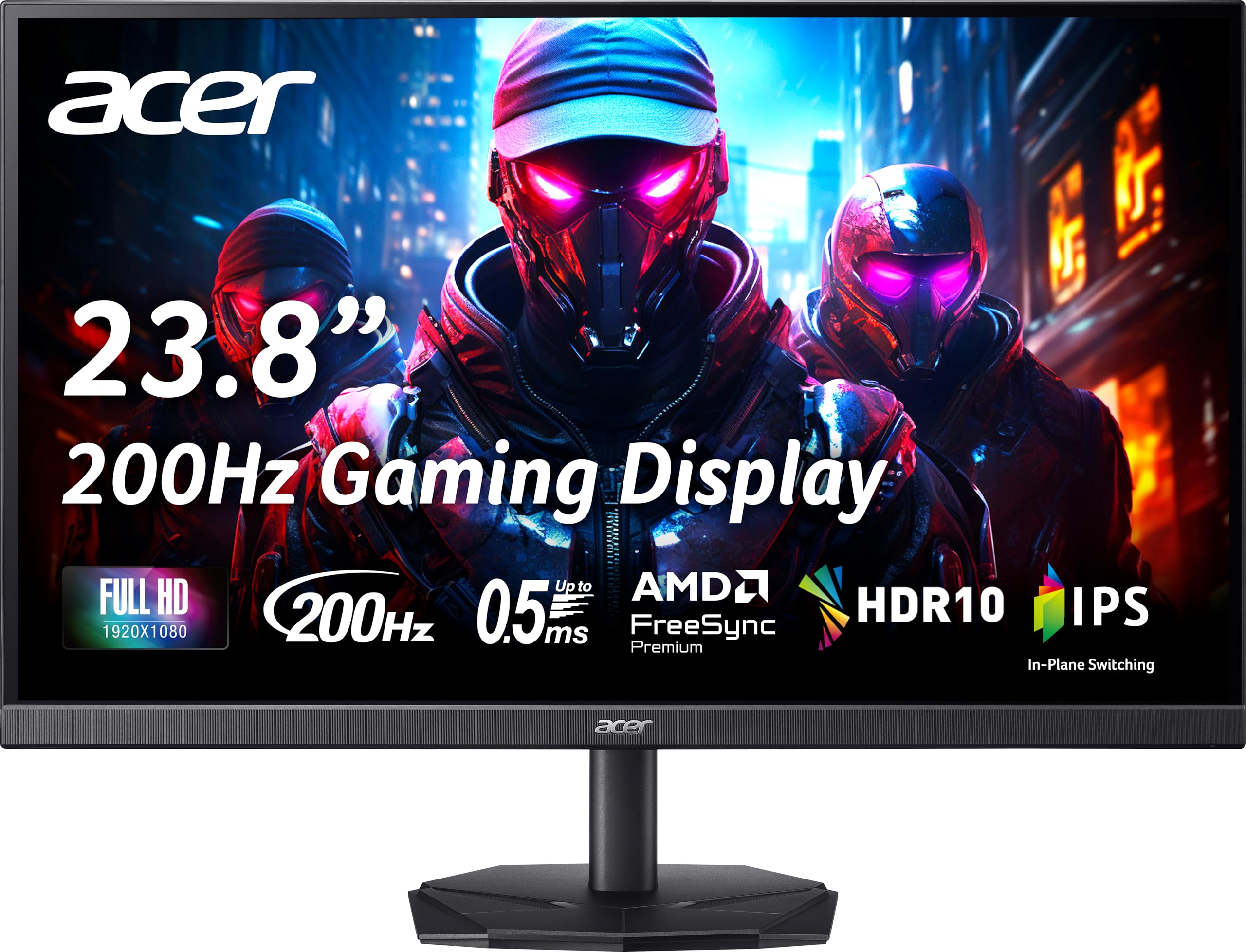 acer Nitro KG242YX1bmiipx Monitor Gaming 23.8", Display FHD IPS 200 Hz, 0,5 ms, FreeSync Premium, Luminosità 250 nits, HDMI 2.0, DP 1.2, Speaker Integrati, Cavo HDMI Incluso, Nero, KG 24'' FHD