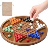12-Inch Wooden Chinese Checkers Set - Classic Round Design with 60 Acrylic Marbles in 6 Vibrant Colors - Includes 12 Bonus Spare Marbles - Family Strategy Board Game for Kids and Adults