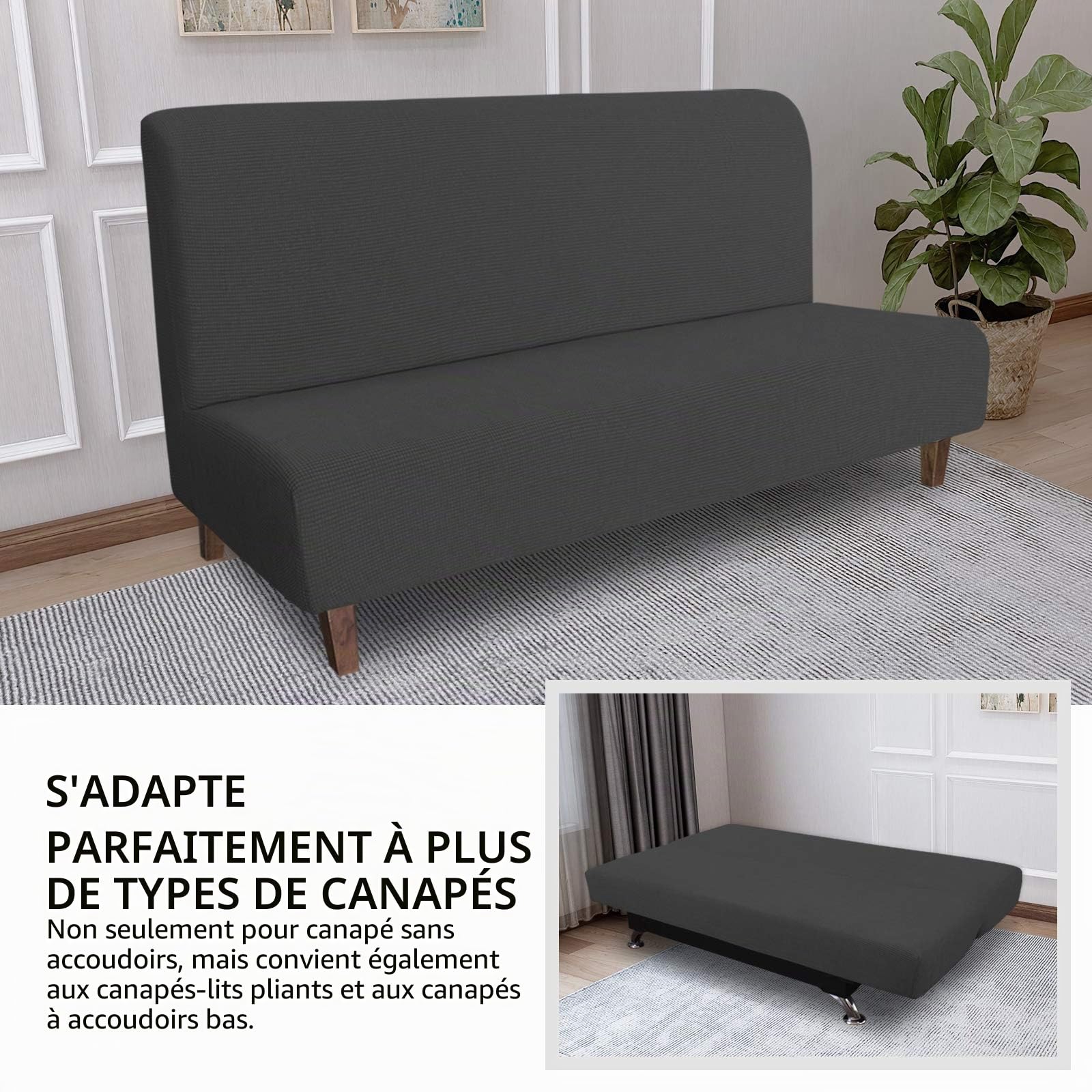 Easy-Going Housse de futon 100% imperméable, Double Housse de canapé imperméable pour futon, Housse de canapé en Jacquard Extensible sans accoudoirs, Protection de Meubles étanche pour Enfants,
