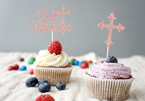 Miniatura 7 de Paquete de 12 adornos para cupcakes Mi Bautizo, decoración de primera comunión para baby shower, decoración de fiesta de baby shower de primera