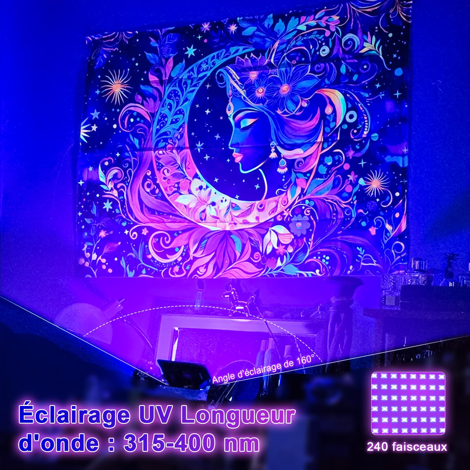 CREATESTAR 100W LED Lumière Noire,Luminaire UV Puissant 400 nm, Etanche IP67 peut être utilisé pour les Soirées à la Lumière Noire, les Affiches Fluorescentes (1PC)