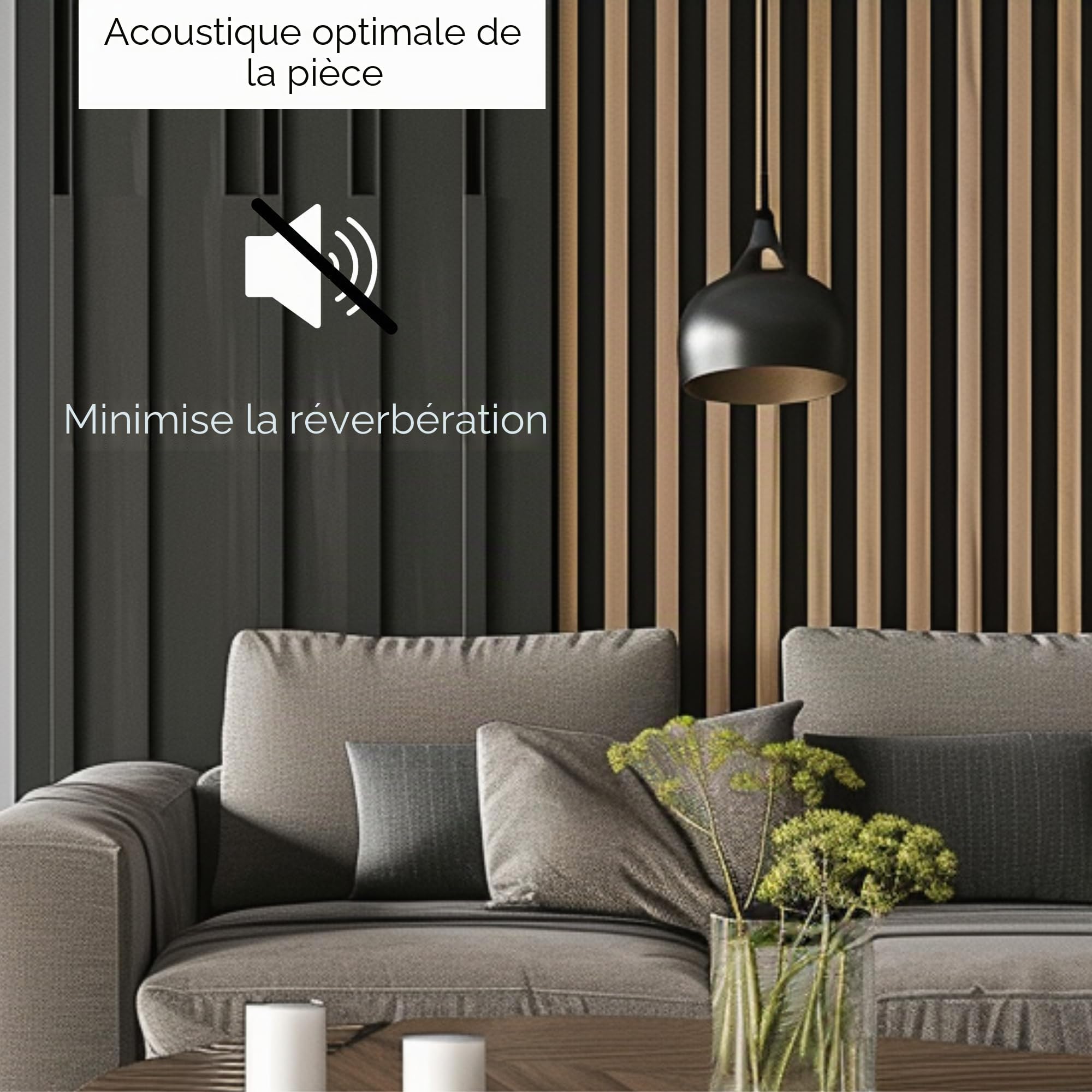 Chêne Sanremo Lamelles Acoustiques sur Feutre Noir 240x53 cm Panneaux Muraux Acoustiques Absorption Sonore et Décoration Murale élégante Panneaux Muraux en MDF