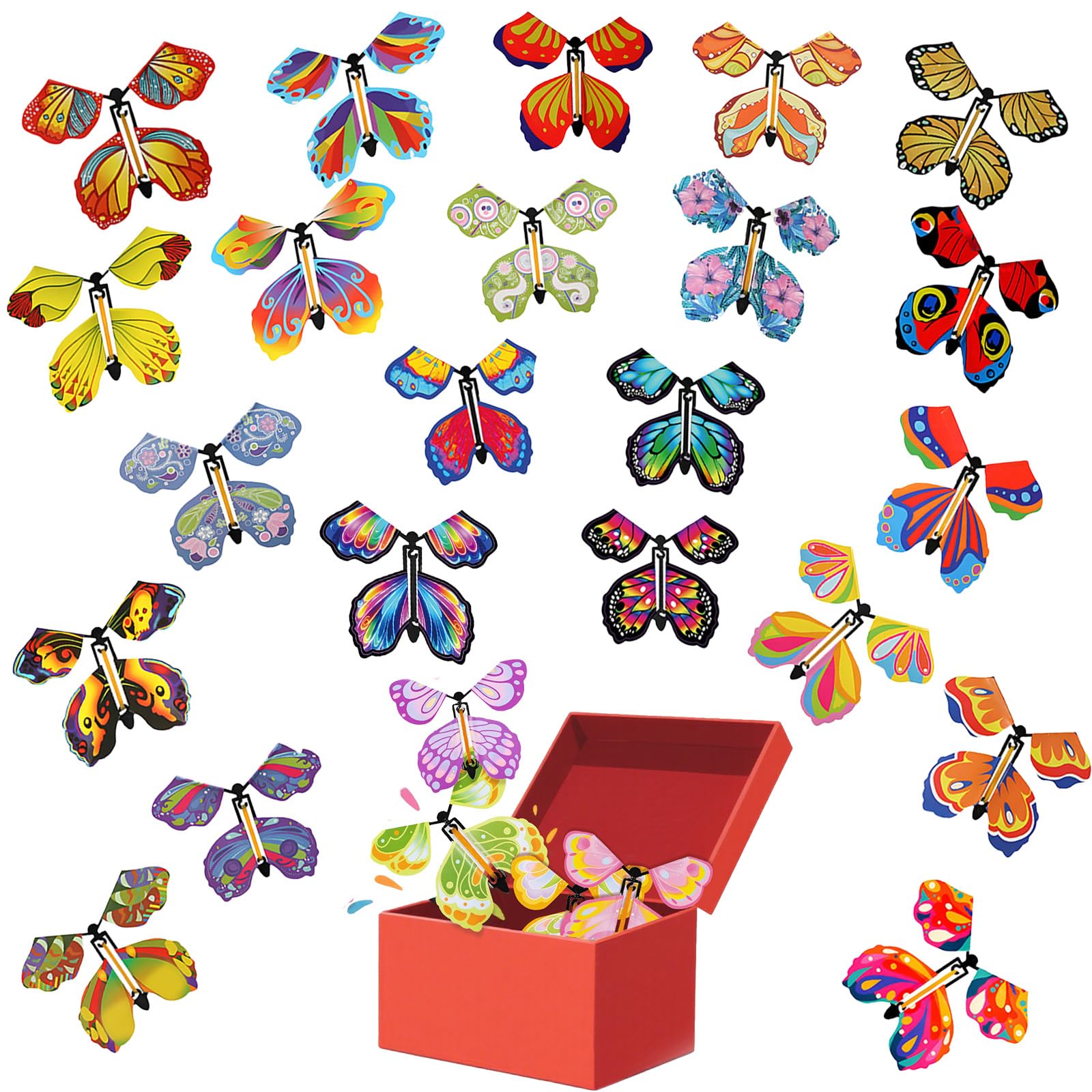 22Pcs Magic Flying Butterfly Toy Set, Hand-Spun Flight with Rubber Band, STEM Insect Lore Butterfly Garden Kit