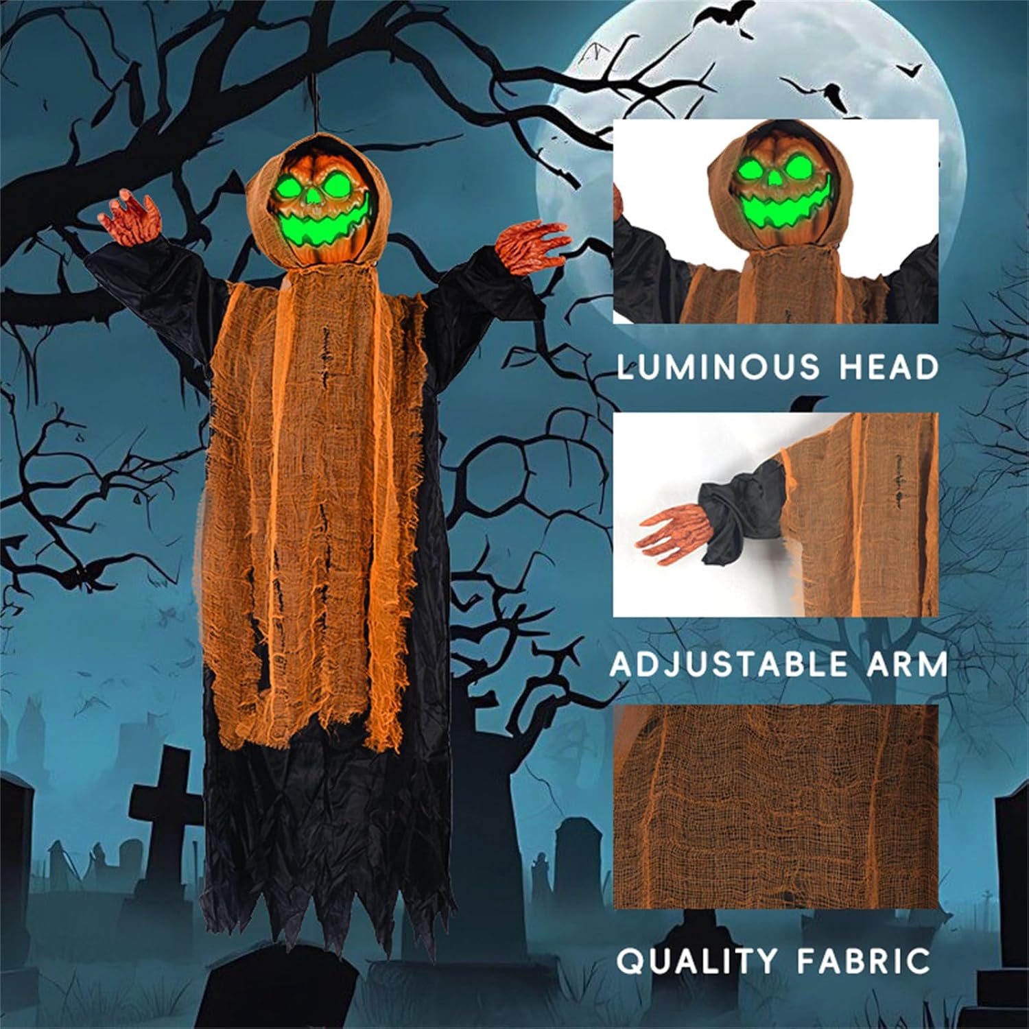 Voice Activated Pumpkin Skeleton With Light Up Eye For Home Party Decoration Sound Activated Skeleton Hanging Ornament