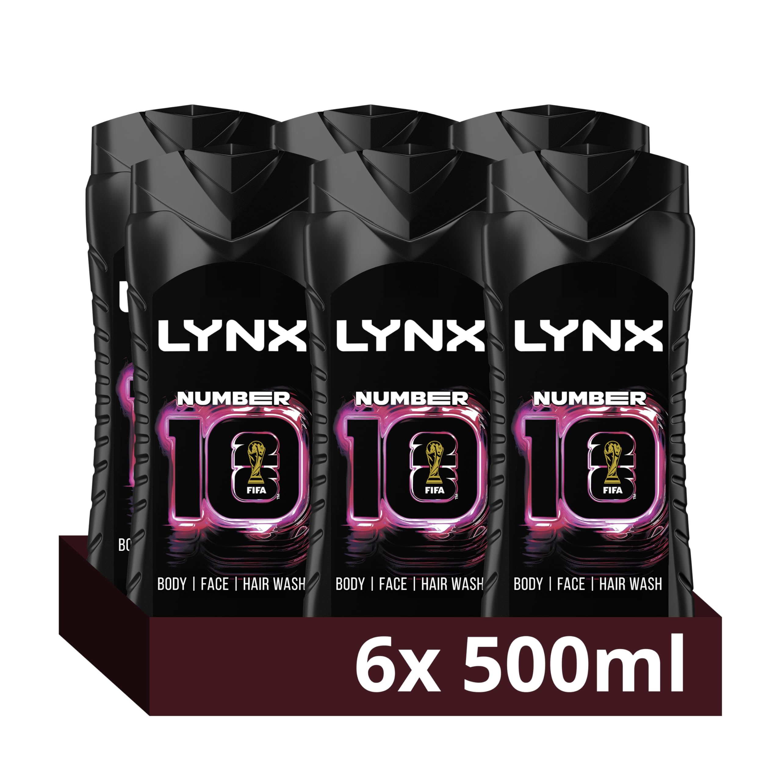 Lynx Limited Edition FIFA Number 10 3-in-1 Body Wash shower gel with marine essence blended with a citrus and watermelon scent for an all day fresh & clean feel 500 ml - Pack of 6