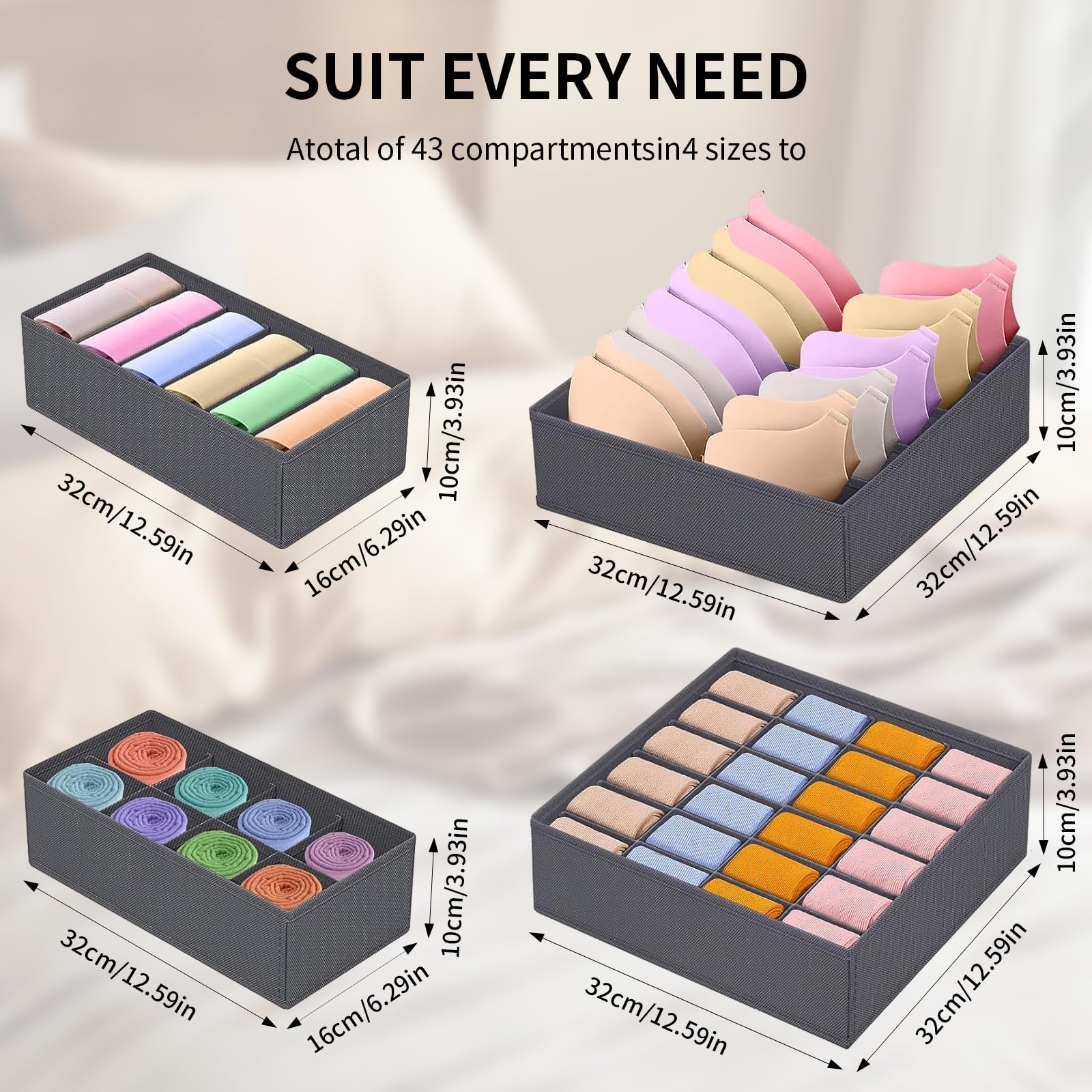 Yucch Set di 8 Organizer per cassetti, Armadio Divisori Pieghevole