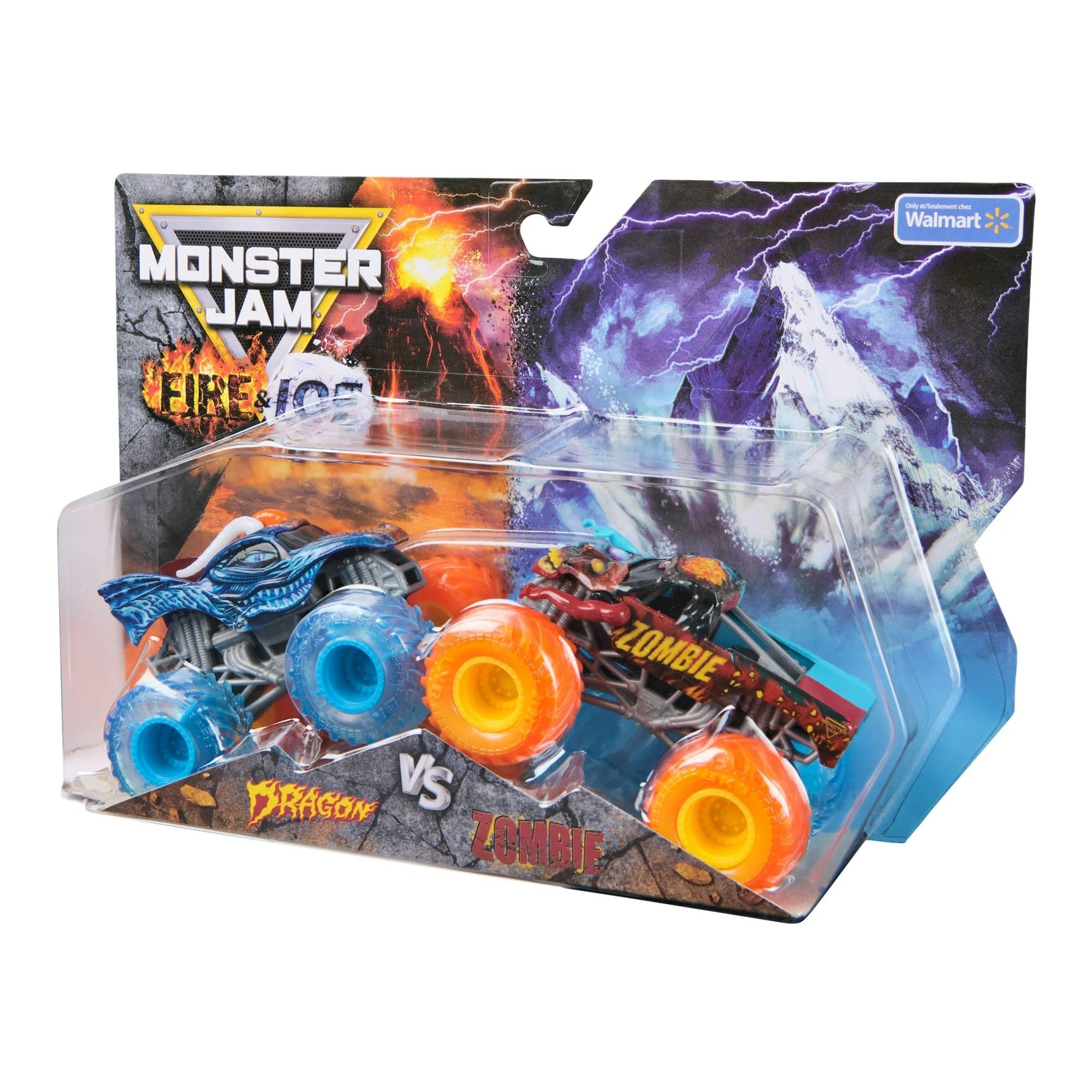 Monster Jam Fire & Ice Split Dragon and Split Zombie 1:64 Scale