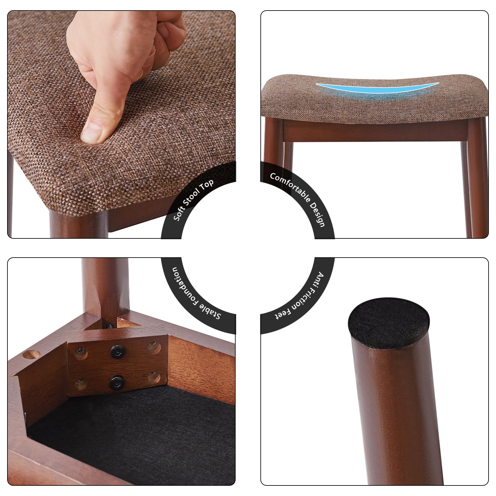 Taburete de tocador con cojín de silla de montar, taburete con patas de madera maciza, moderno banco otomano para piano, asiento tapizado para dormitorio, entrada, patas de nogal y lino marrón 7