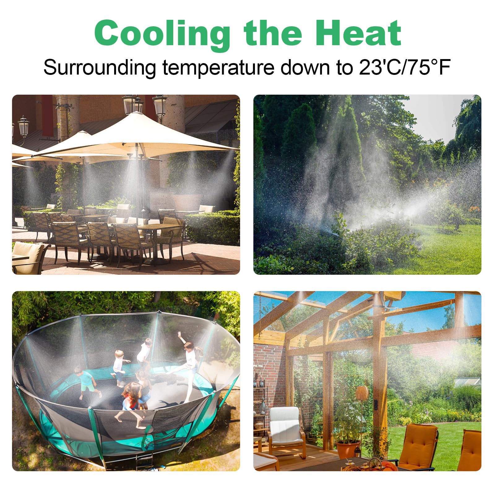 Sprühnebel Terrasse für Den Außenbereich, Sprühnebel Kühlung mit Wasserfilter, Outdoor Misting System, Wasservernebler Terrasse für Garten Rasen, Sprühnebelanlage zum Kühlen von Außengewächshaus (18M)