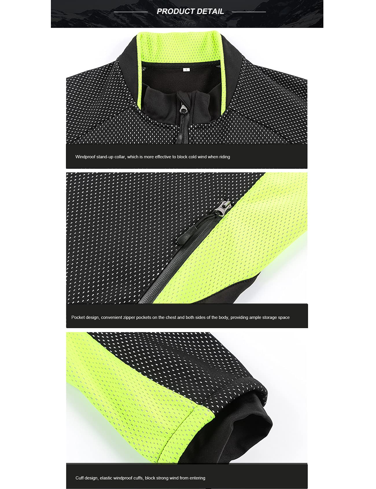 Bestgift Forro polar ciclismo Jersey hombre manga larga hombres otoño e invierno más polar para mantener caliente travesaño parabrisas ciclismo Jersey chaqueta hombre, Black+Fluorescent Green1, XXL