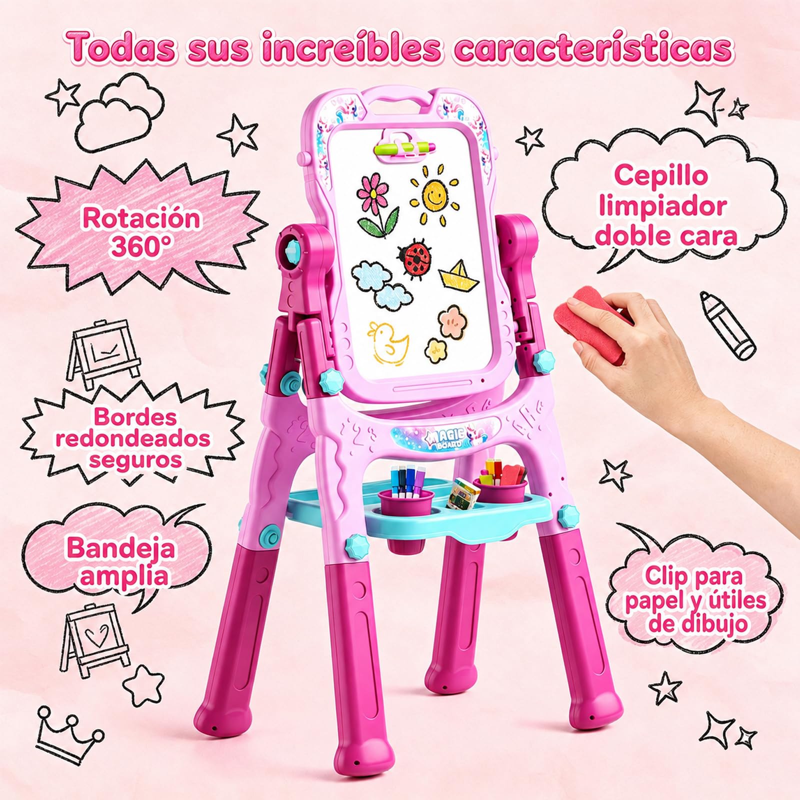 EUCOCO Pizarra Infantil, Regalo Niña 2 3 4 5 6 Años Juguetes Niña 2 3 4 5 6 Años Pizarra Magica Infantil Caballete Navidad Regalos Niñas 2-12 Años Regalo de Cumpleaños Ideas Regalos Originale