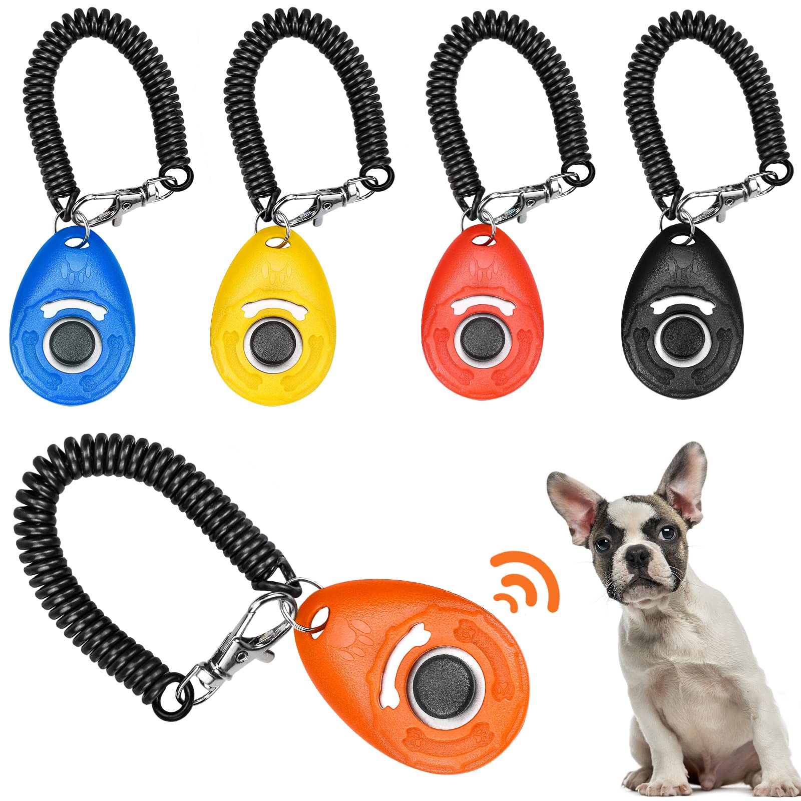 Hunde Clicker 5 Stück Haustier Trainings Clicker mit Handschlaufe, Finger Clicker für Clickertraining, Klicker mit Großem Knopf für Hund, Katze, Pferd Erziehung und Training (5 Farben)