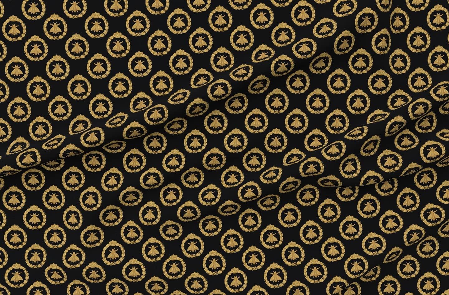 Spoonflower Fabric - Bees Bee Black Classic Gold Honeybee Printed on Organic Cotton Sateen Fabric by The Yard - Sewing Quilting Apparel Home Decor