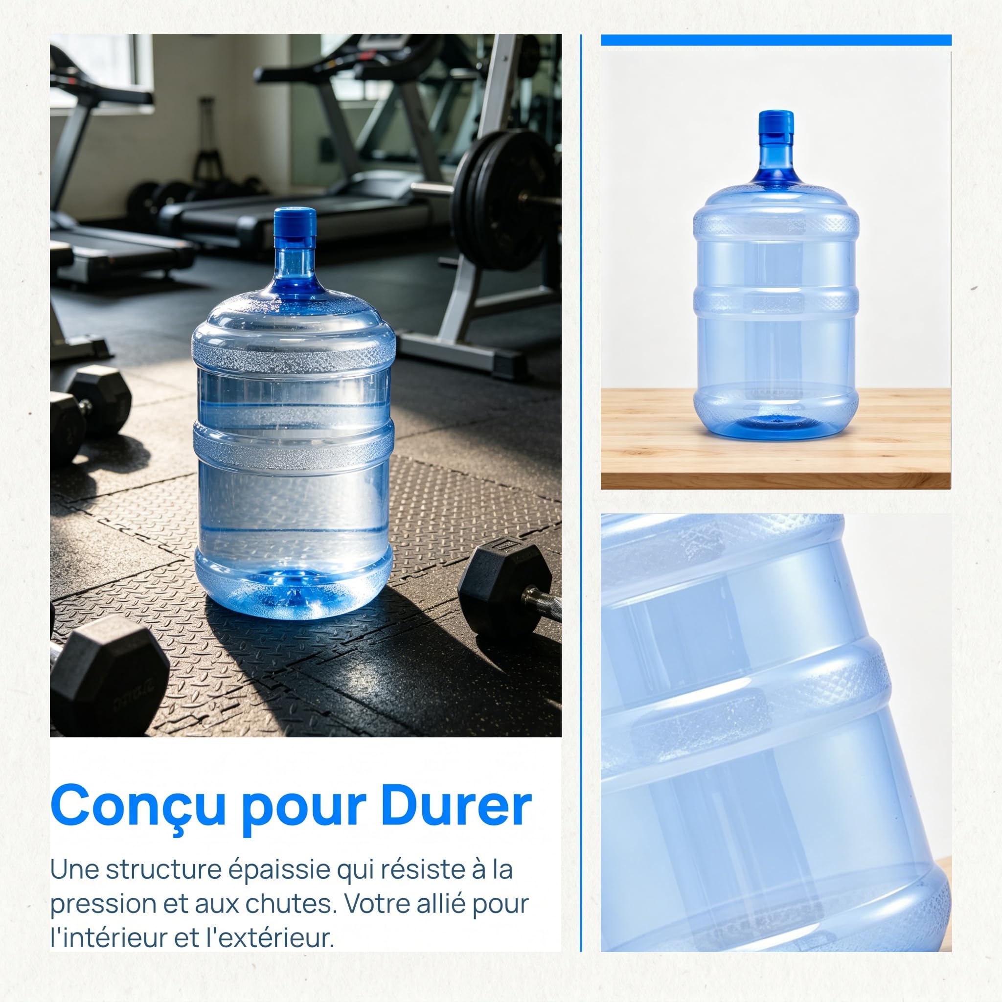 predolo Bouteille d'eau avec Bouchon à Vis, Bonbonne pour Fontaine à Eau Qualité Alimentaire Bonbonne d'eau Réutilisable, pour Camping, Sport, Randonnée en Plein Air, 18L, Épais+Petit+sans Poignée