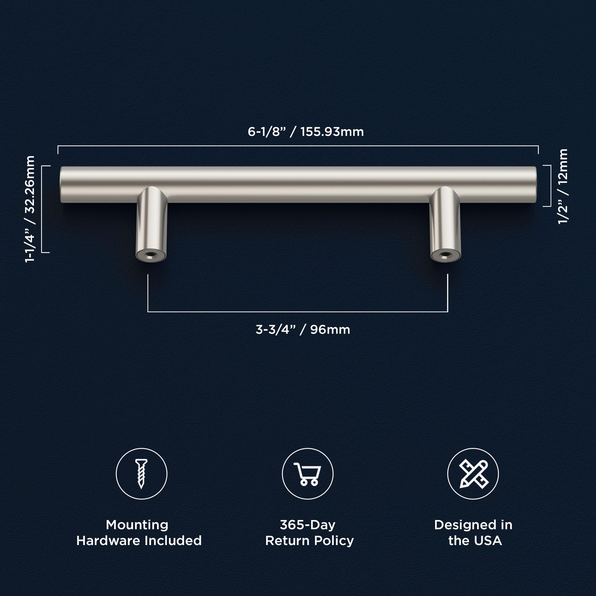 Hickory Hardware Basics Collection Bar Pull 3-3/4 Inch (96mm) Center to Center, Satin Nickel Finish, 10 Pack - Image 4