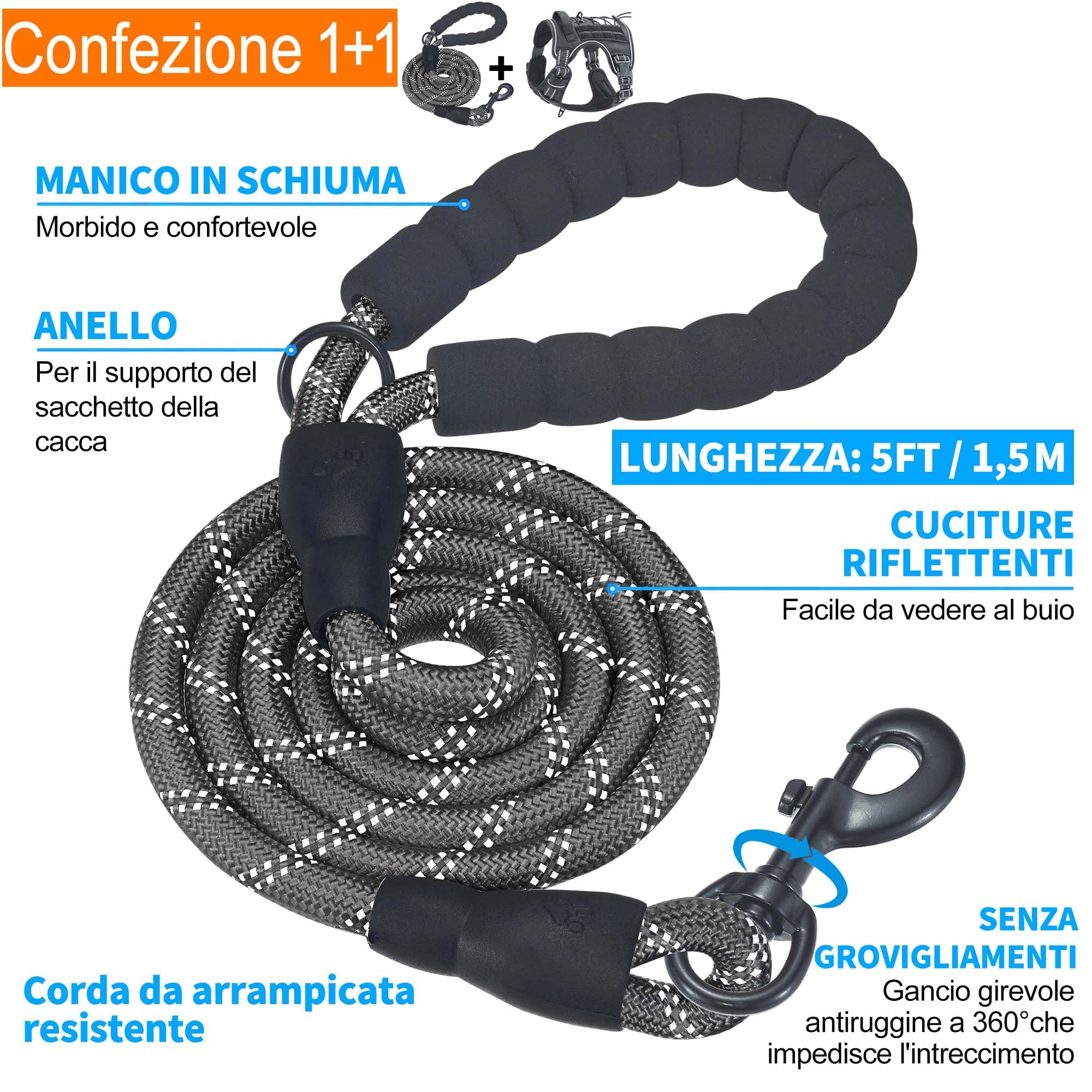 Haapaw Pettorina tattica resistente per cani di taglia grande, senza tirare, regolabile, riflettente, per addestramento, facile controllo, militare, taglia L, colore nero