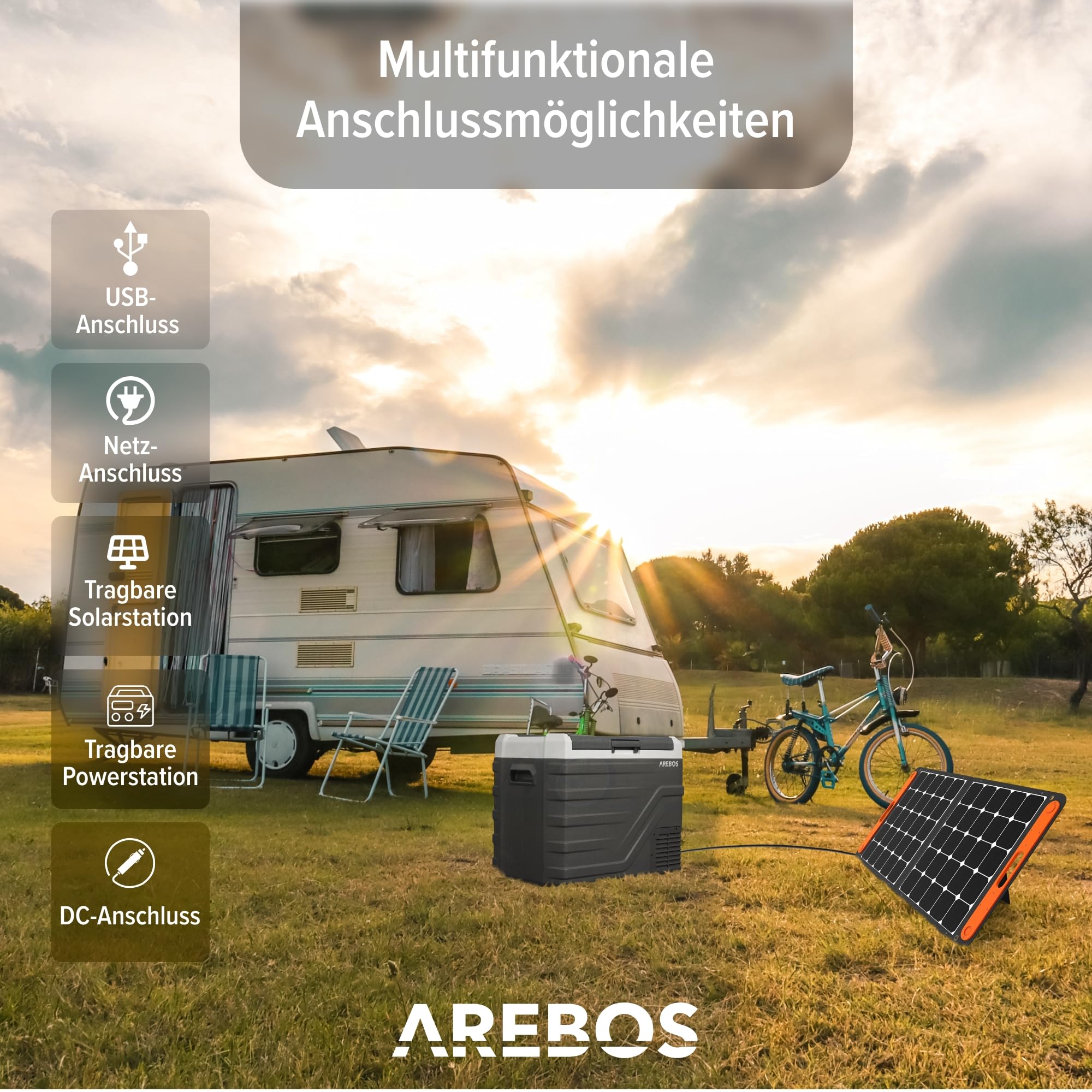 Arebos Kompressor Kühlbox 43 Liter Elektrische Gefrierbox APP Smart-Steuerung Mobile Kühltruhe USB-Anschluss -20 °C 12/24 V 230V