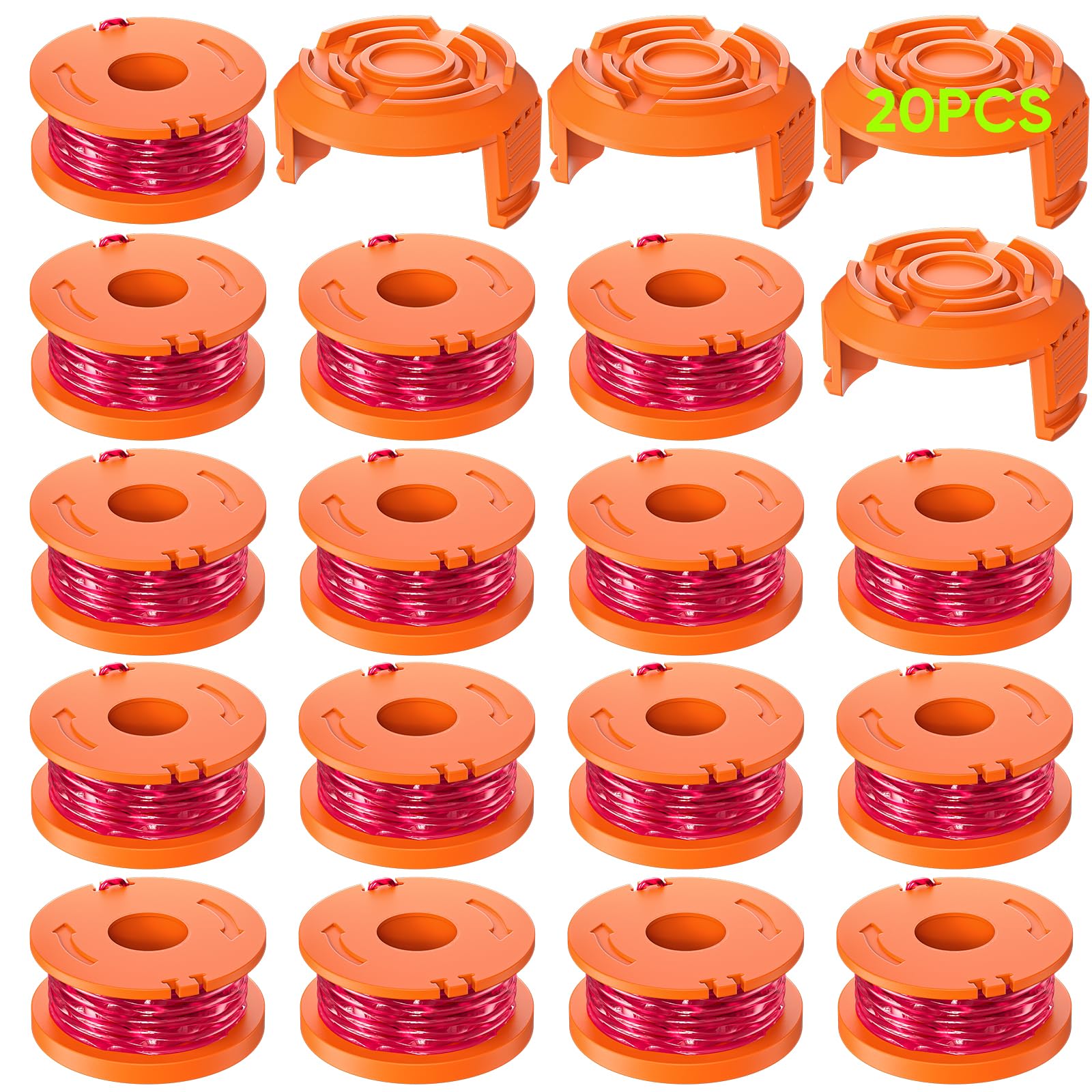 Bobine de fil WA0010 pour débroussailleuse Worx - Lot de 16 recharges et 4 capuchons de protection
