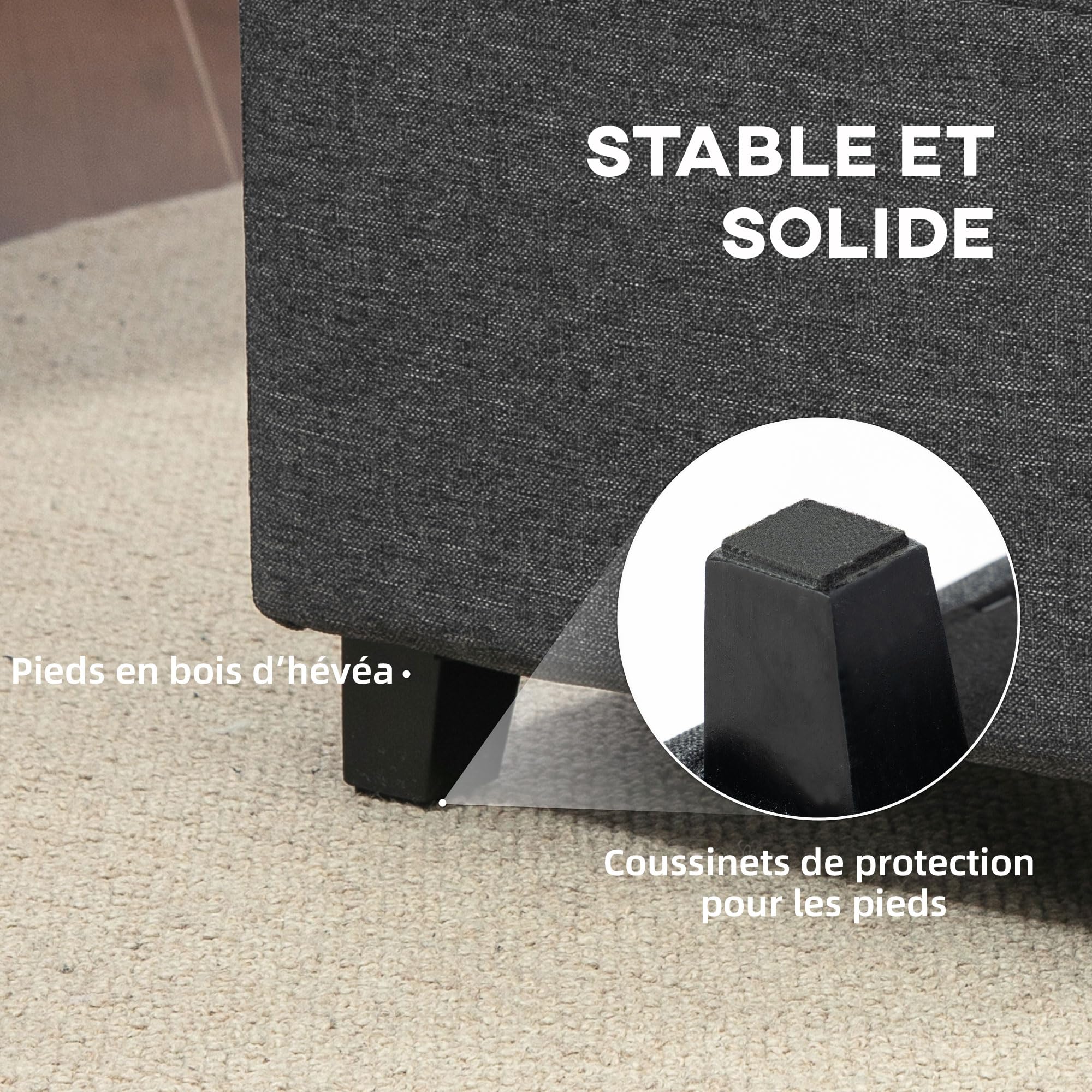 HOMCOM Poggiapiedi Soggiorno, ottomano, seduta imbottita imbottita imbottita in tessuto effetto lino, con tasca laterale, pouf soggiorno, struttura in legno, per camera da letto, ingresso, 35 x 35 x