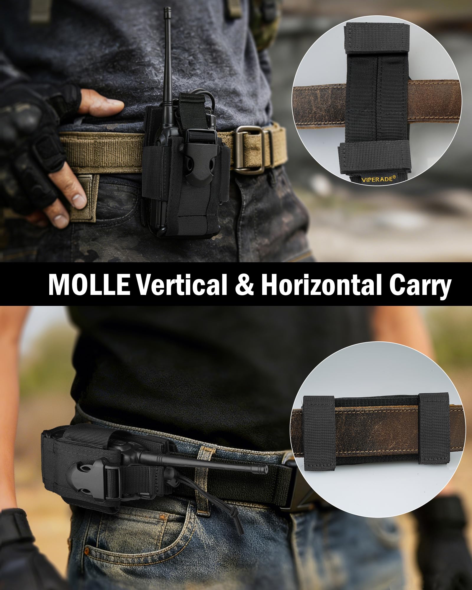 VIPERADE Radio Holster for BaoFeng MOLLE Radio Pouch Horizontal & Vertical Carry for Duty Belt Walkie Talkie Holder for Tactical Vest Backpack — view 2