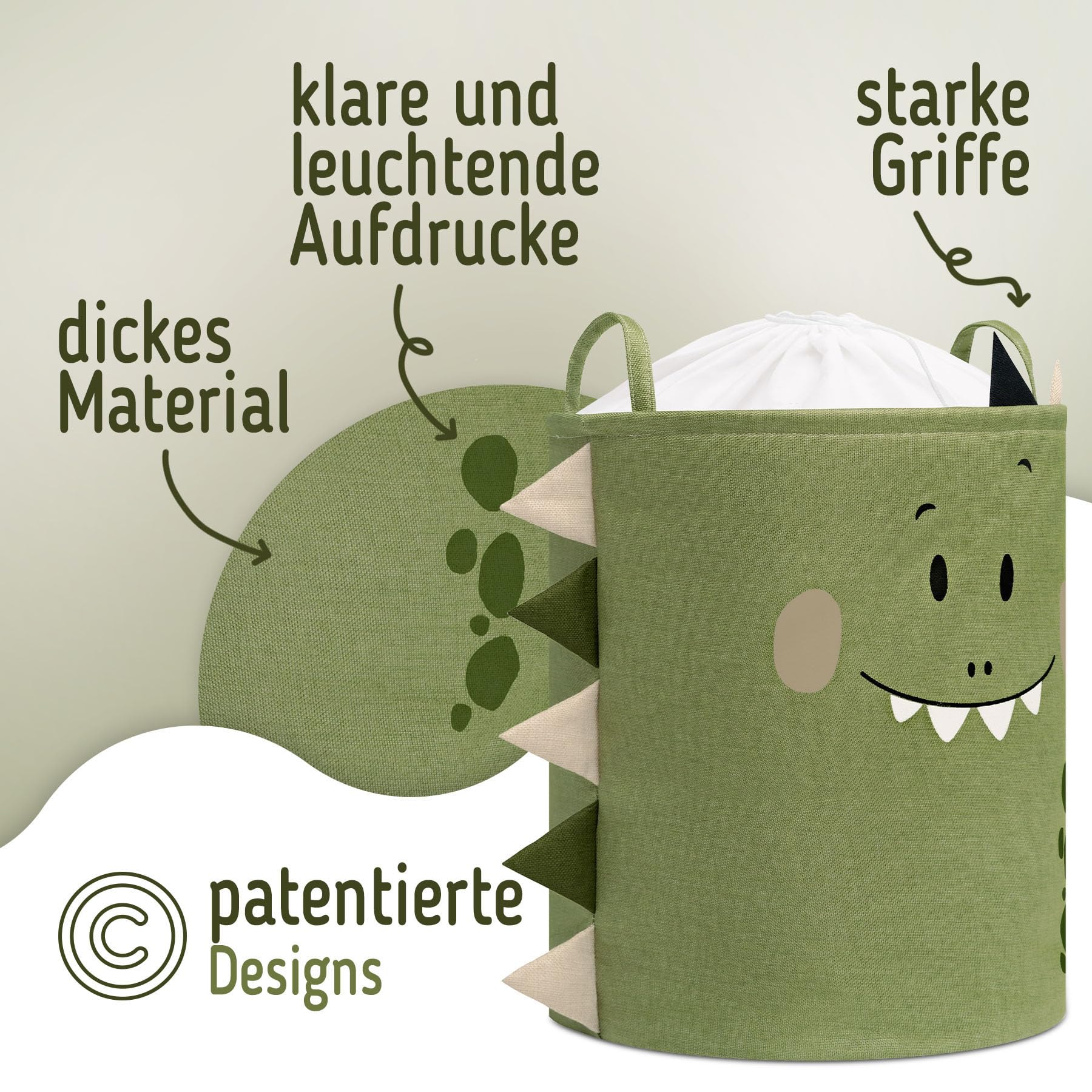 SIPO Spielzeugkorb Premium XXL 63L Dino, Faltbarer Spielzeug-Organizer mit Kordelzug, wasserdicht, Tragegriffe, skandinavisches Design