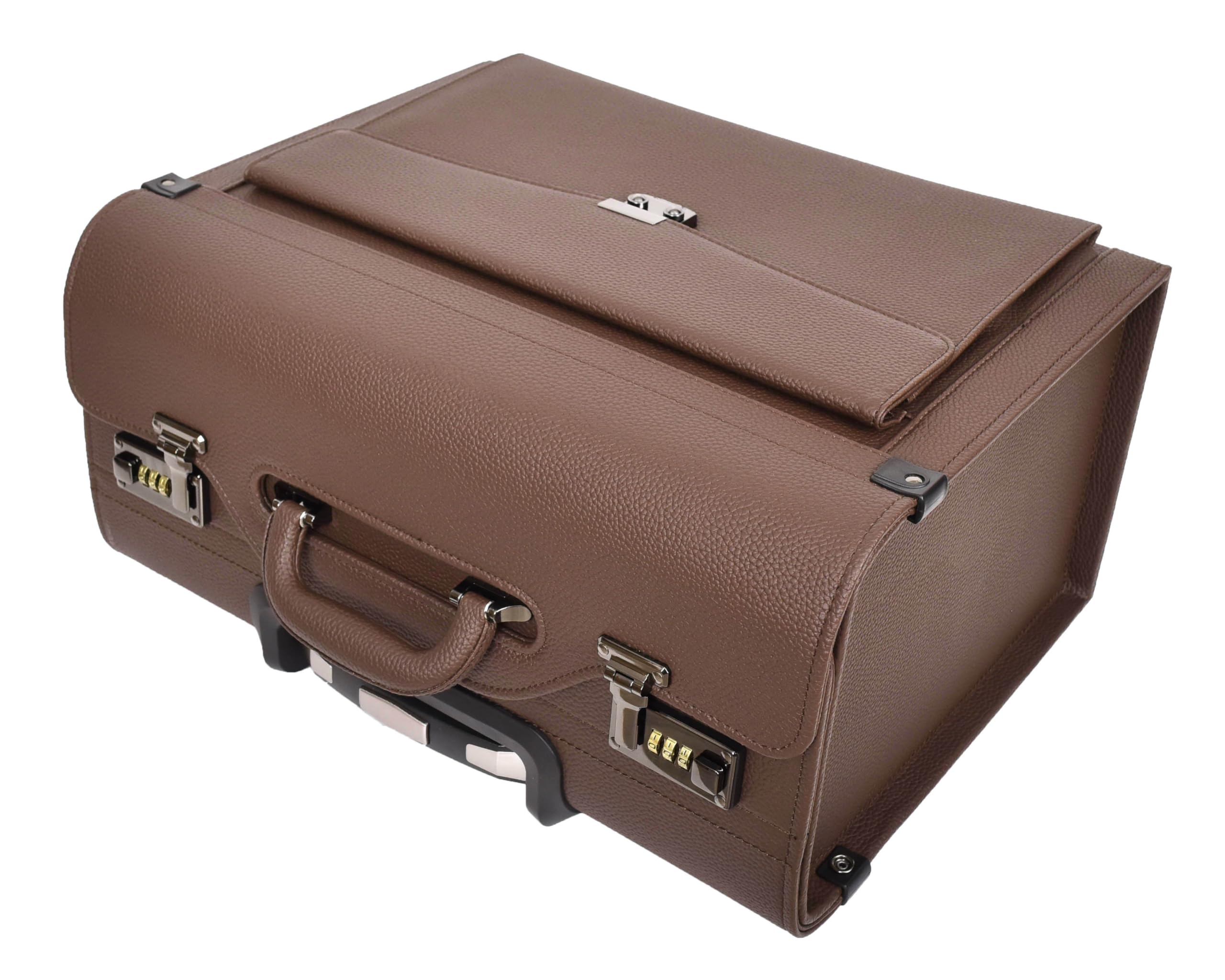 House of Leather Commander Pilot Case, Pilotenkoffer, Gepäck - Handgepäck, Braun, 4-Räder, Kunstleder, leicht, Carry-on, Kabinentasche