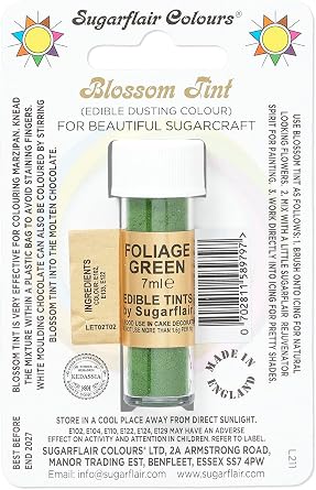 Sugarflair Blossom Tint Foliage Green Food Colouring and Dusting Powder, Matt Finish, Brush On or Mix with Rejuvenator Spirit to Create a One of A Kind Cake - 7ml