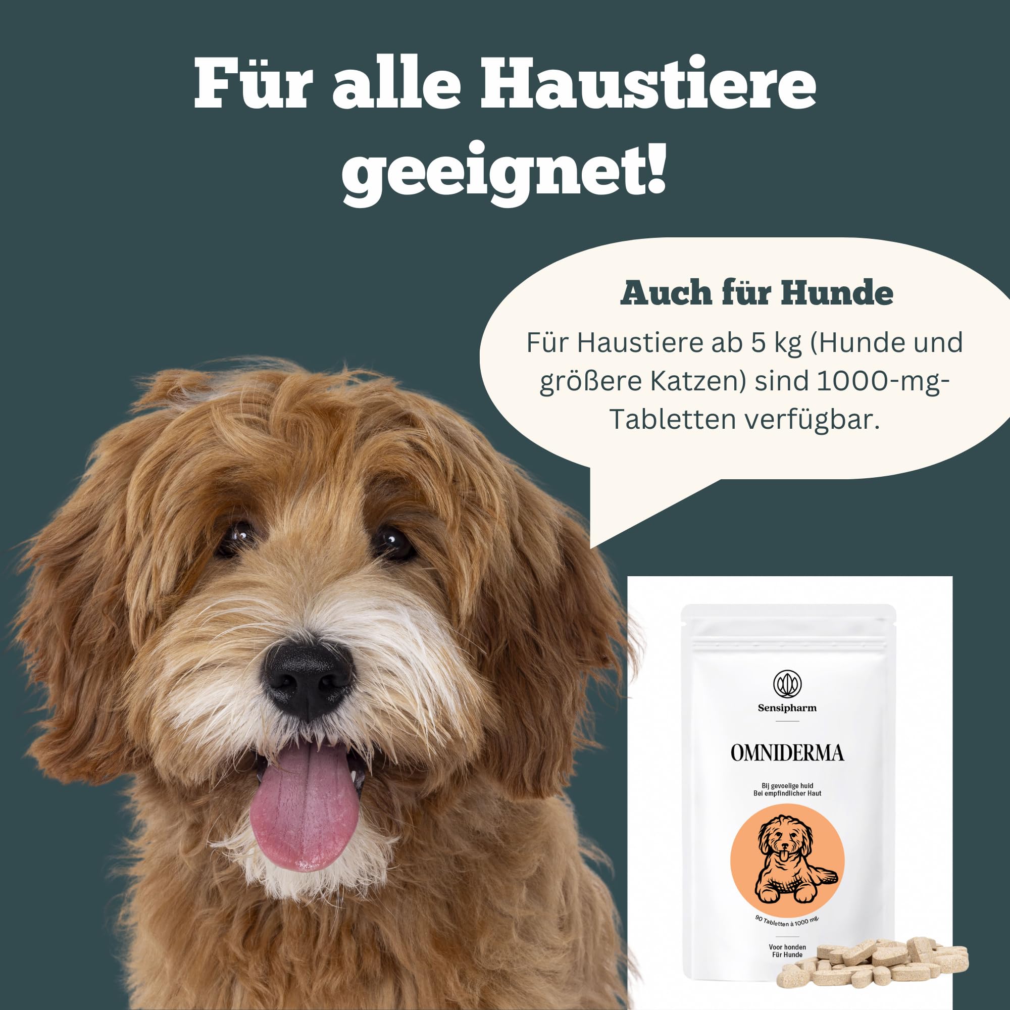 Omniderma - Juckreiz Tabletten bei Haut- & Fellproblemen Katzen, Kleine Hunde, Meerschweinchen & Kaninchen - Natürliche Kräuterformel bei Ekzem & Hautirritationen - 90 Tabletten à 250 mg