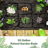 Vista 5 de 6 piezas de 35 galones de tela elevada cama de jardín transpirable contenedor de cultivo con 6 compartimentos rectangular grande elevado cama