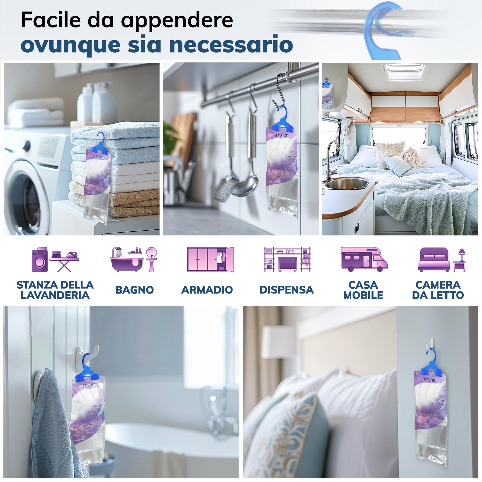 Set 10 deumidificatori XL da appendere | deumidificatori a sacchetti | deumidificatore da armadio e assorbiumidità per ambienti contro umidità, fino a 500 ml per sacchetto (Profumo di lavanda)