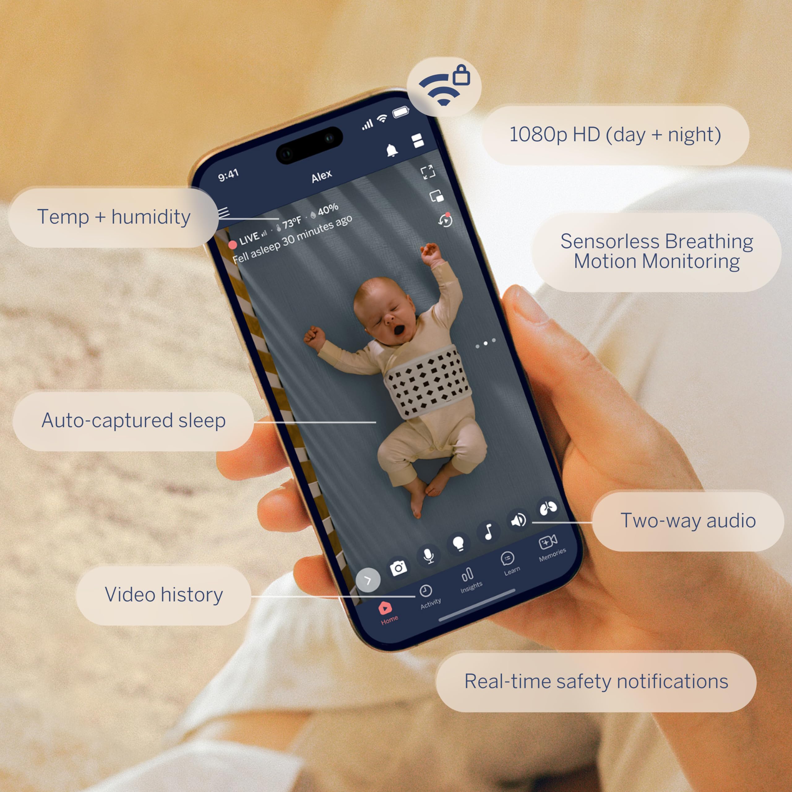 Nanit Pro Babyphone mit Kamera, Flex-Ständer & Atemband - Baby Kamera mit 1080p Video & Audio, Bewegungs-Alarm, WLAN, iOS/Android - Weiß