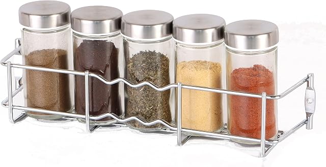 Buckingham 1 Tier Chrome Back of Cupboard Door Spice Jar and Packet Rack - Wall Mounted Shelf Organiser, Narrow Doors , Premium Quality ( 1 Tier )